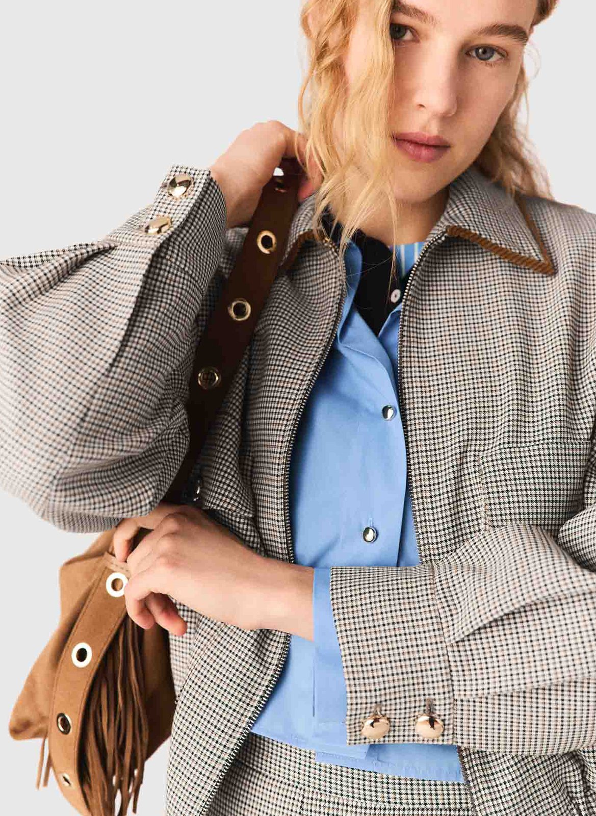 Veste droite col classique imprimée MAJE Marron