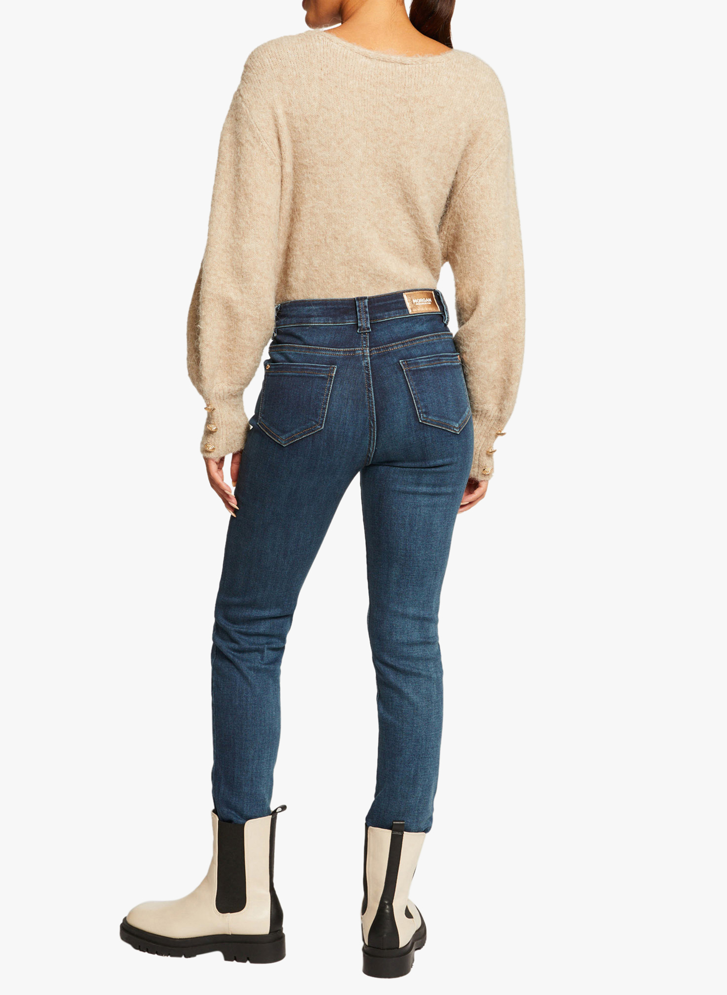 Slim-fit jeans met hoge taille en verwassen effect MORGAN Blauw