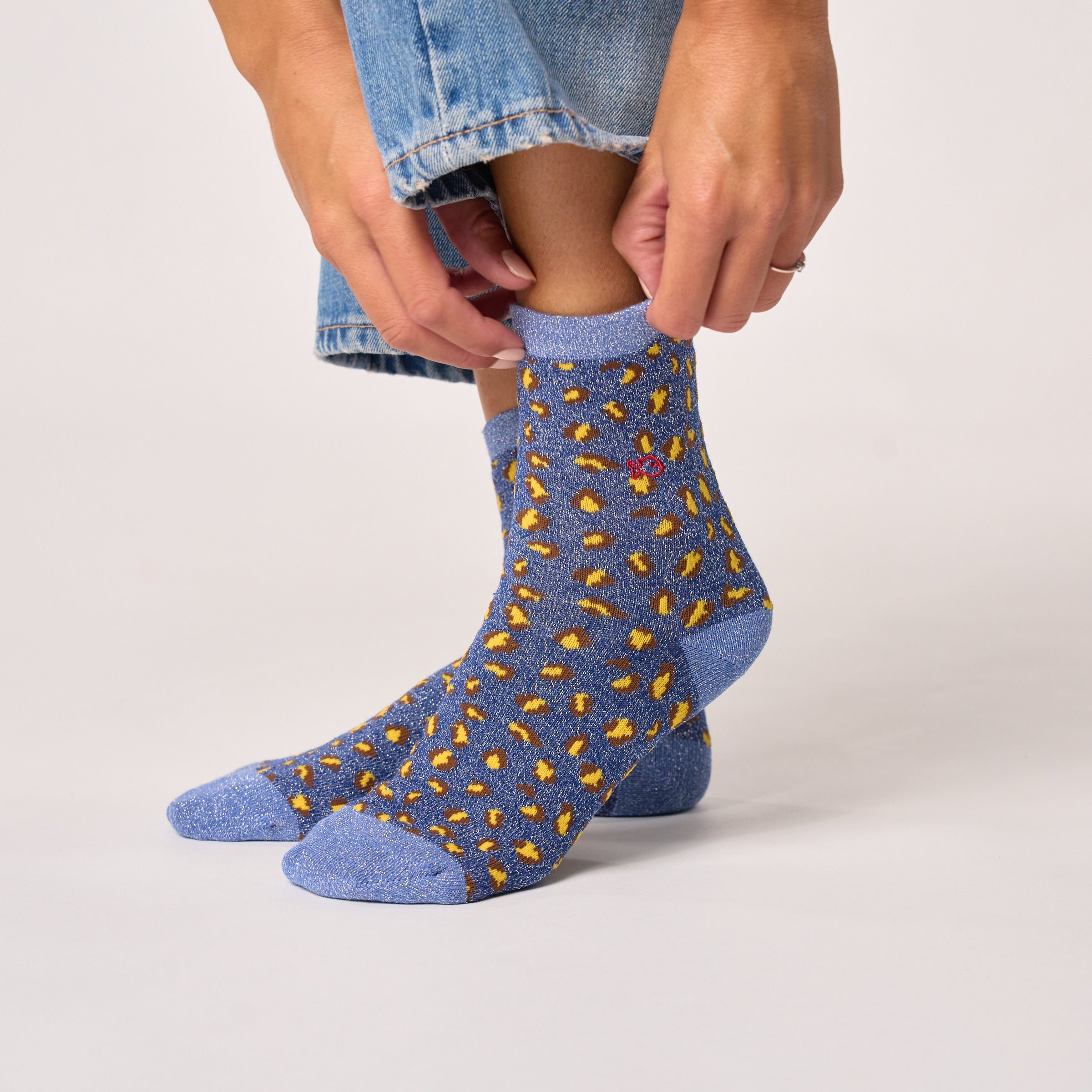 Leopard Combed Cotton Socks Blue