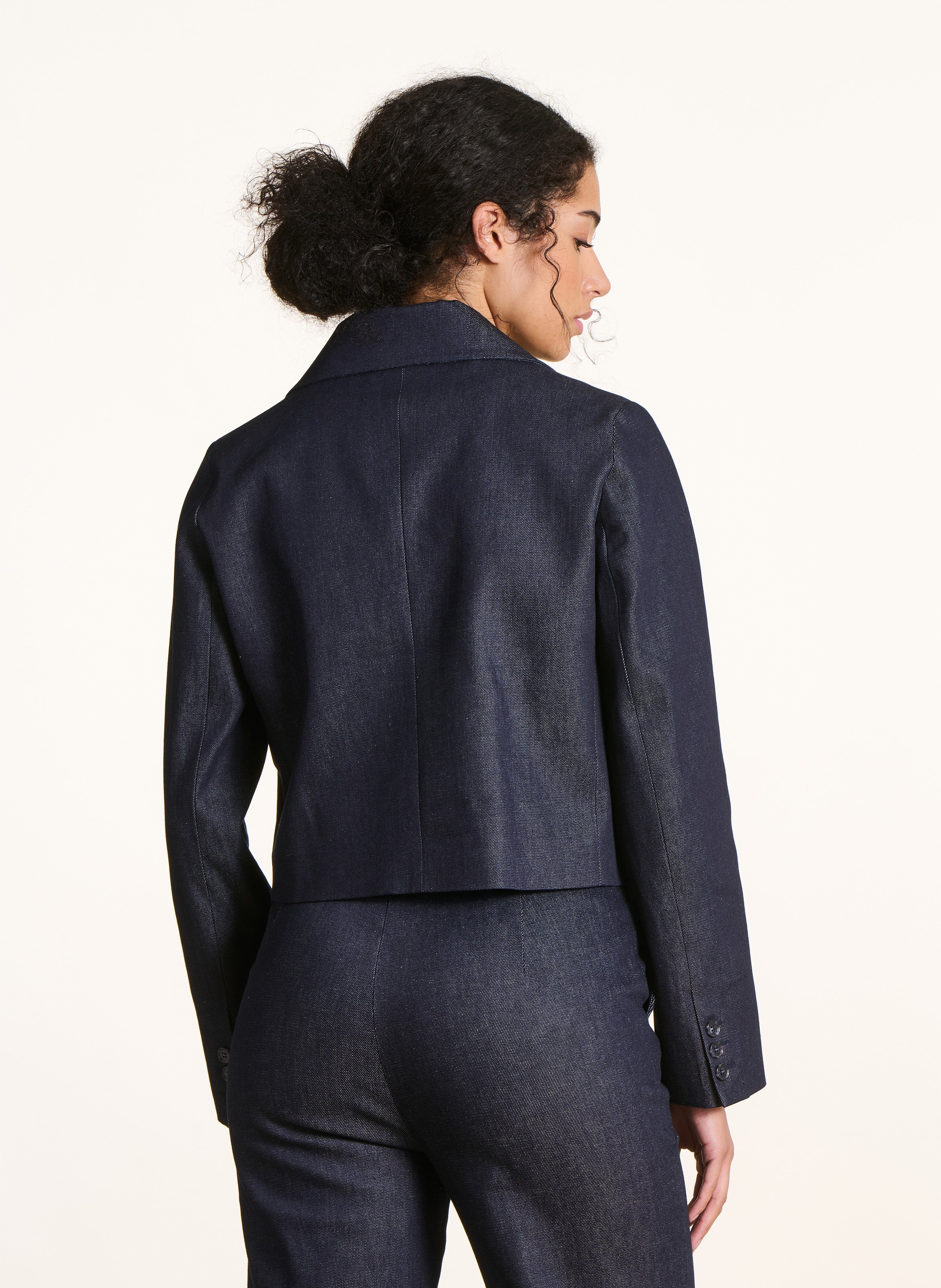 Cotton-blend cropped denim jacket LA FEE MARABOUTEE Blue