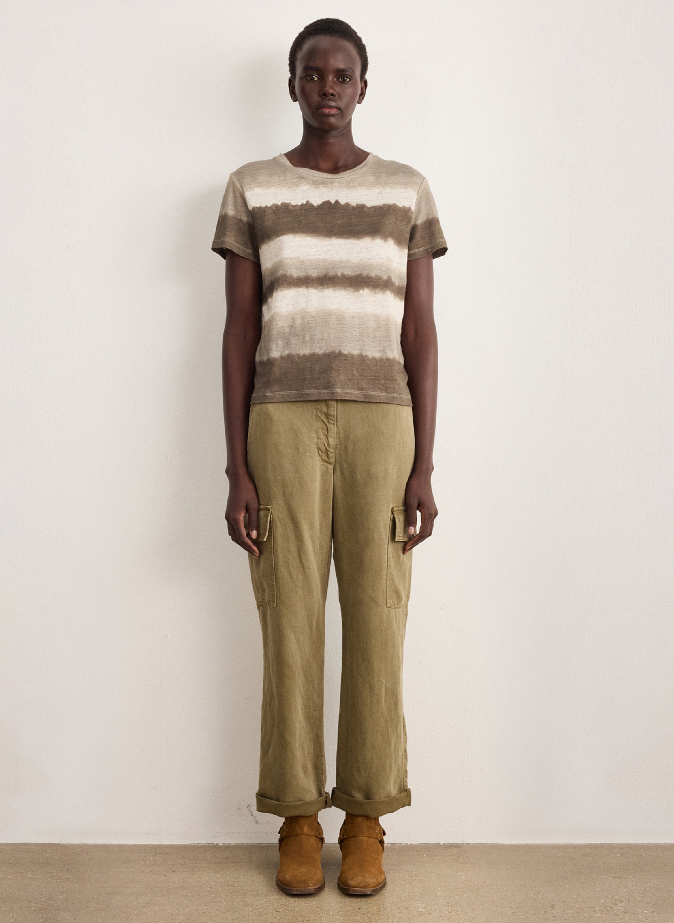 Tee-shirt droit col rond imprimé Tie&Dye en lin PABLO Vert