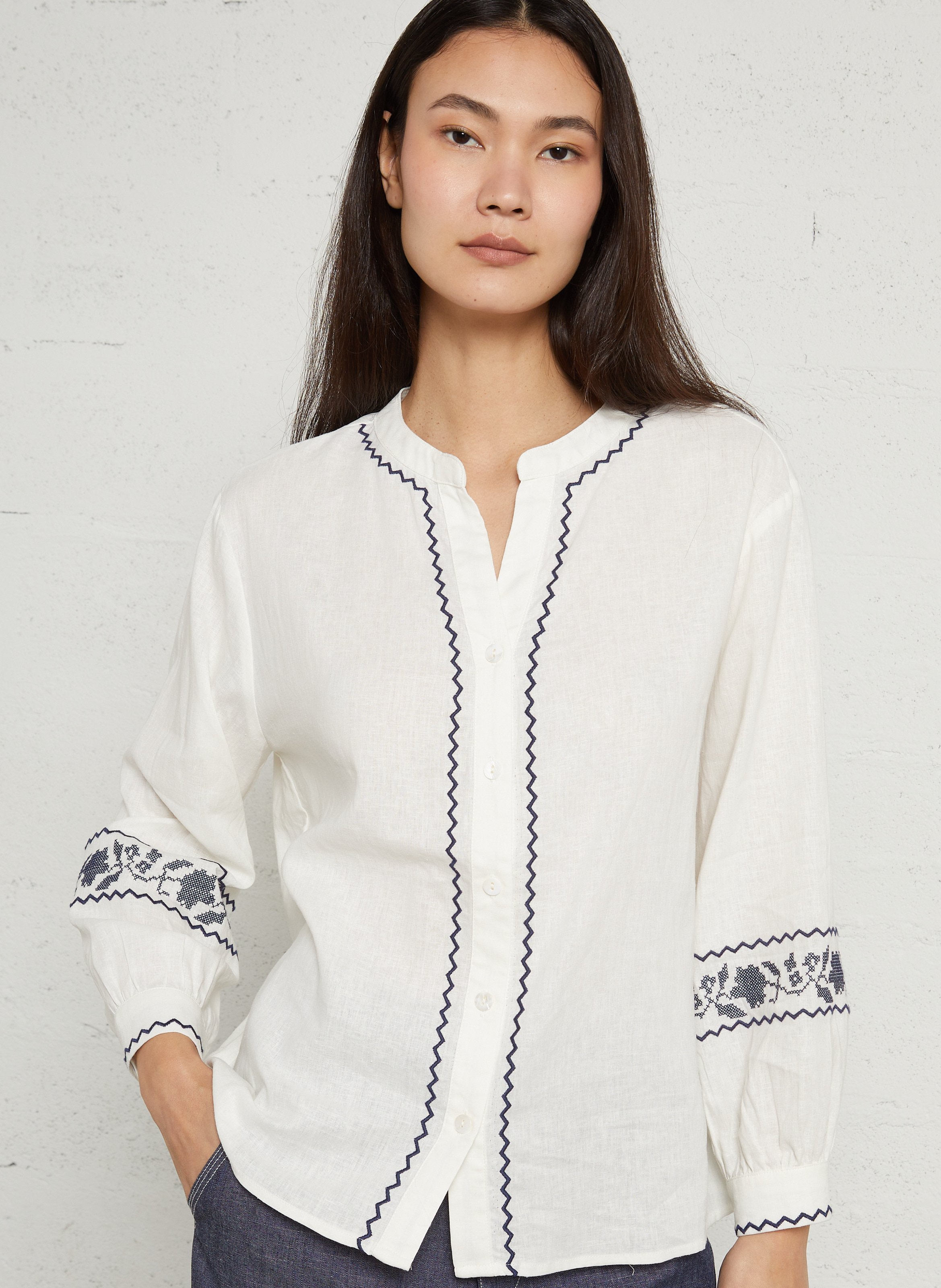 Oversize Rundhalsausschnitt Hemd aus Leinenmischung THE KORNER Weiss