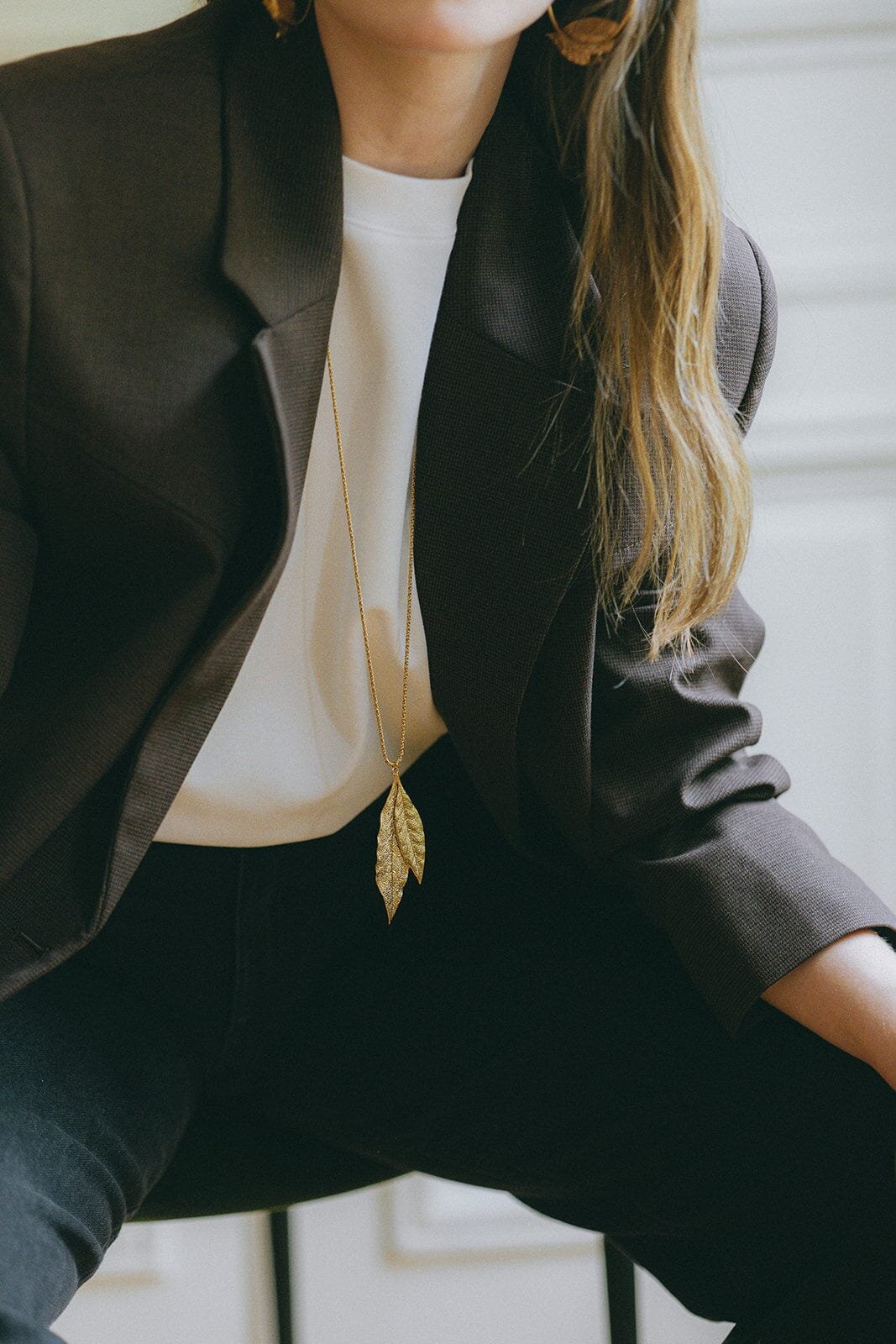 Gold-plated leaf pendant MONSIEUR SIMONE Silver