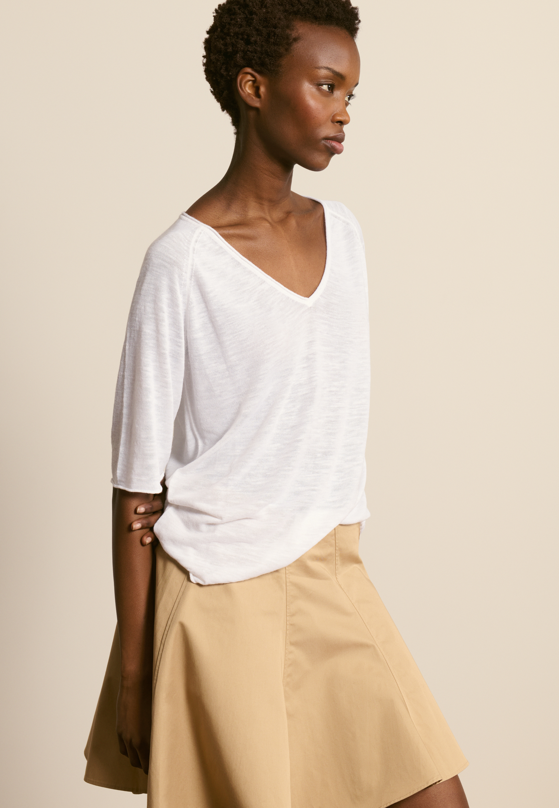 T-shirt col v en lin flammé MAISON MONTAGUT