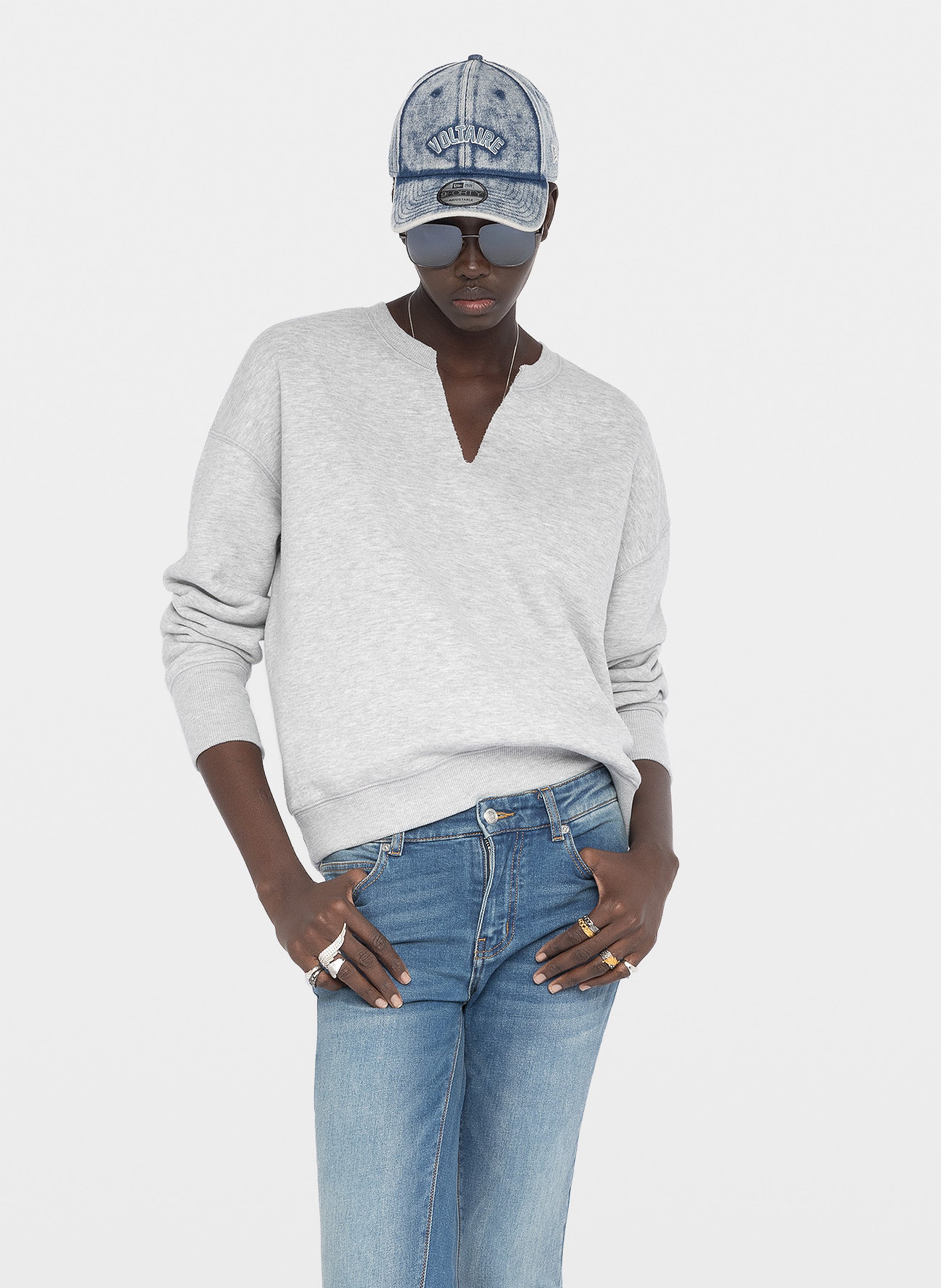 V-neck cotton-blend sweatshirt ZADIG&VOLTAIRE Grey