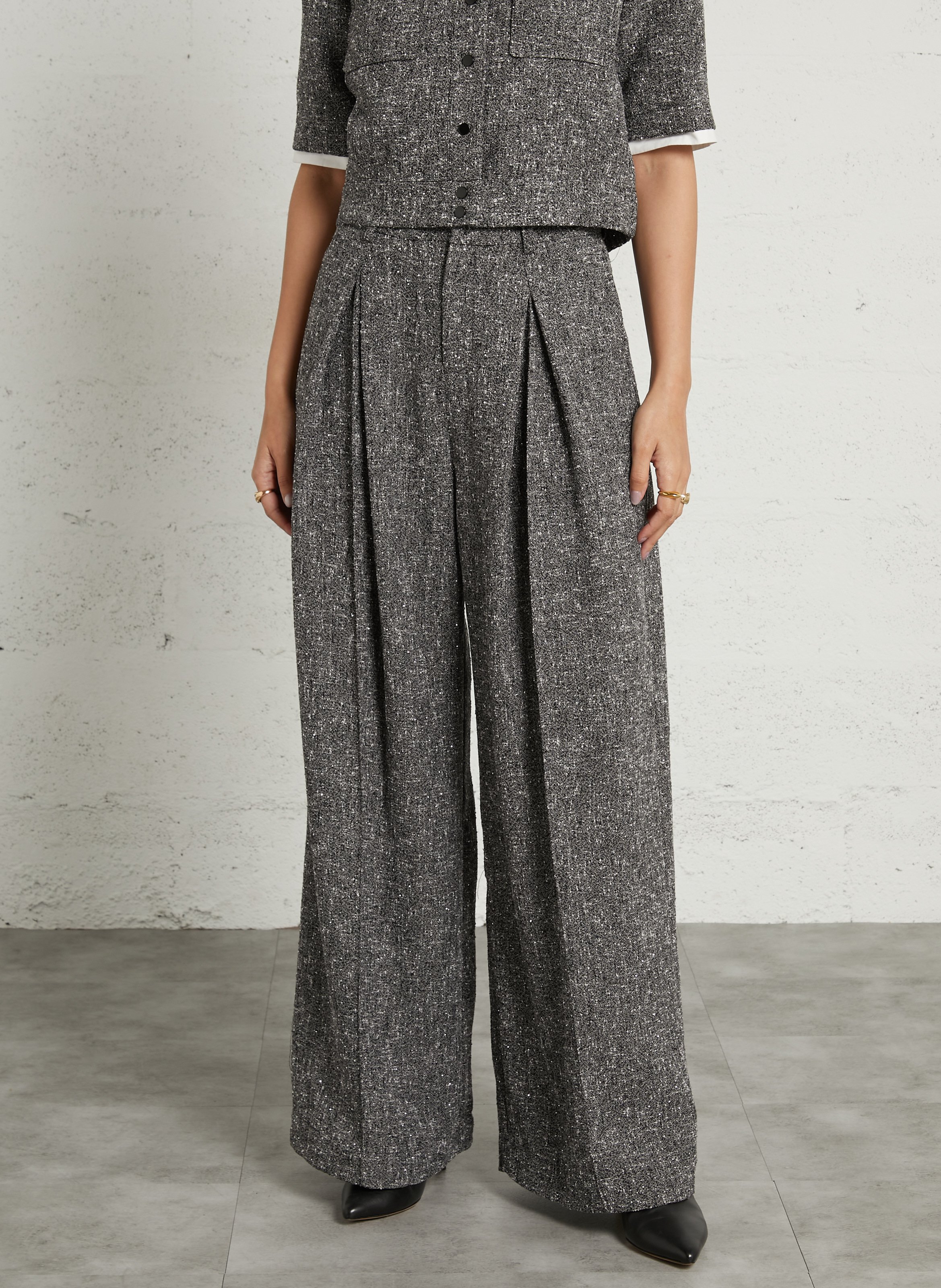 Weite High-Waist Glanzhose SUNCOO Schwarz