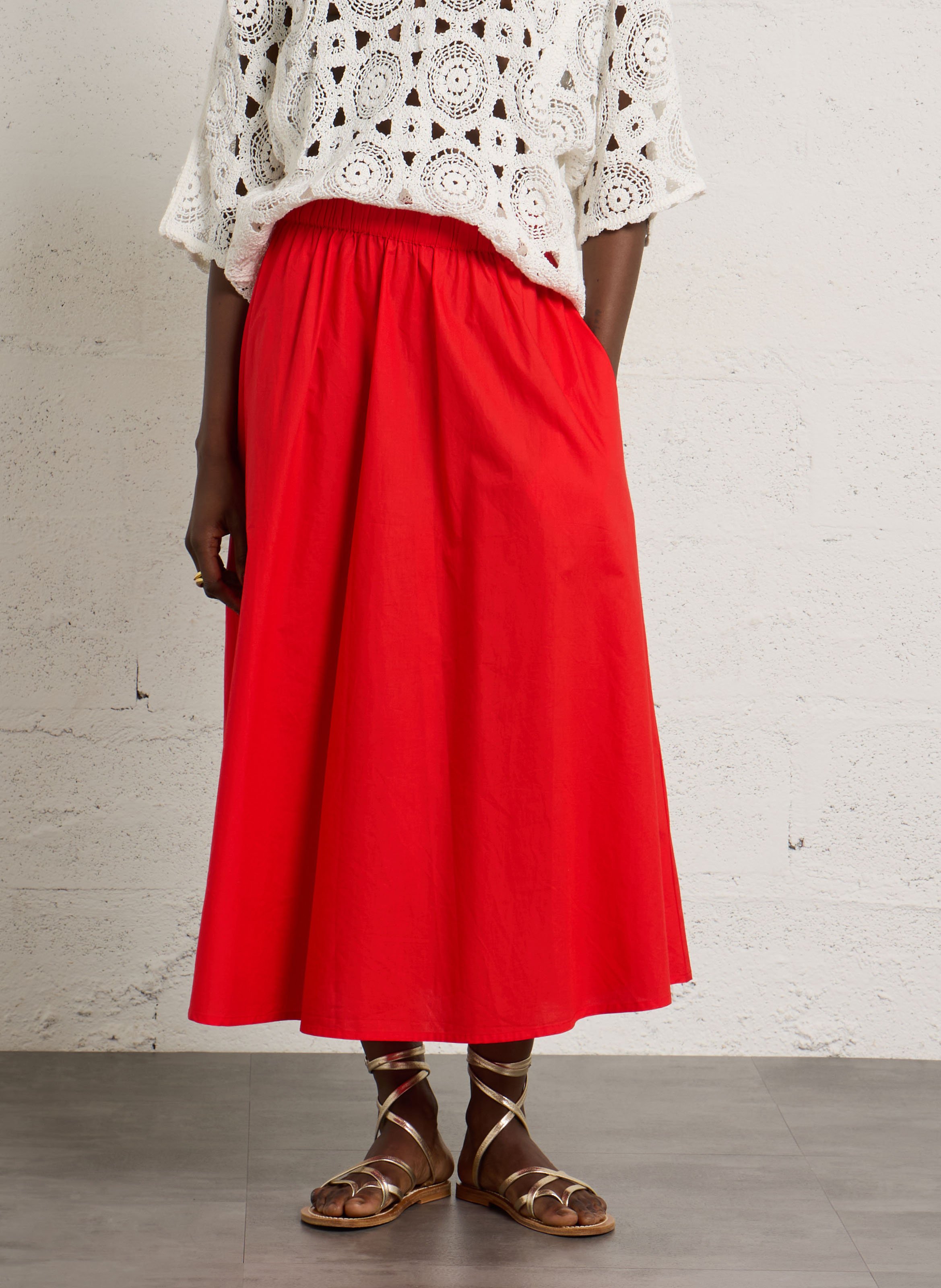 Jupe midi évasée en coton MAISON 123 Rouge