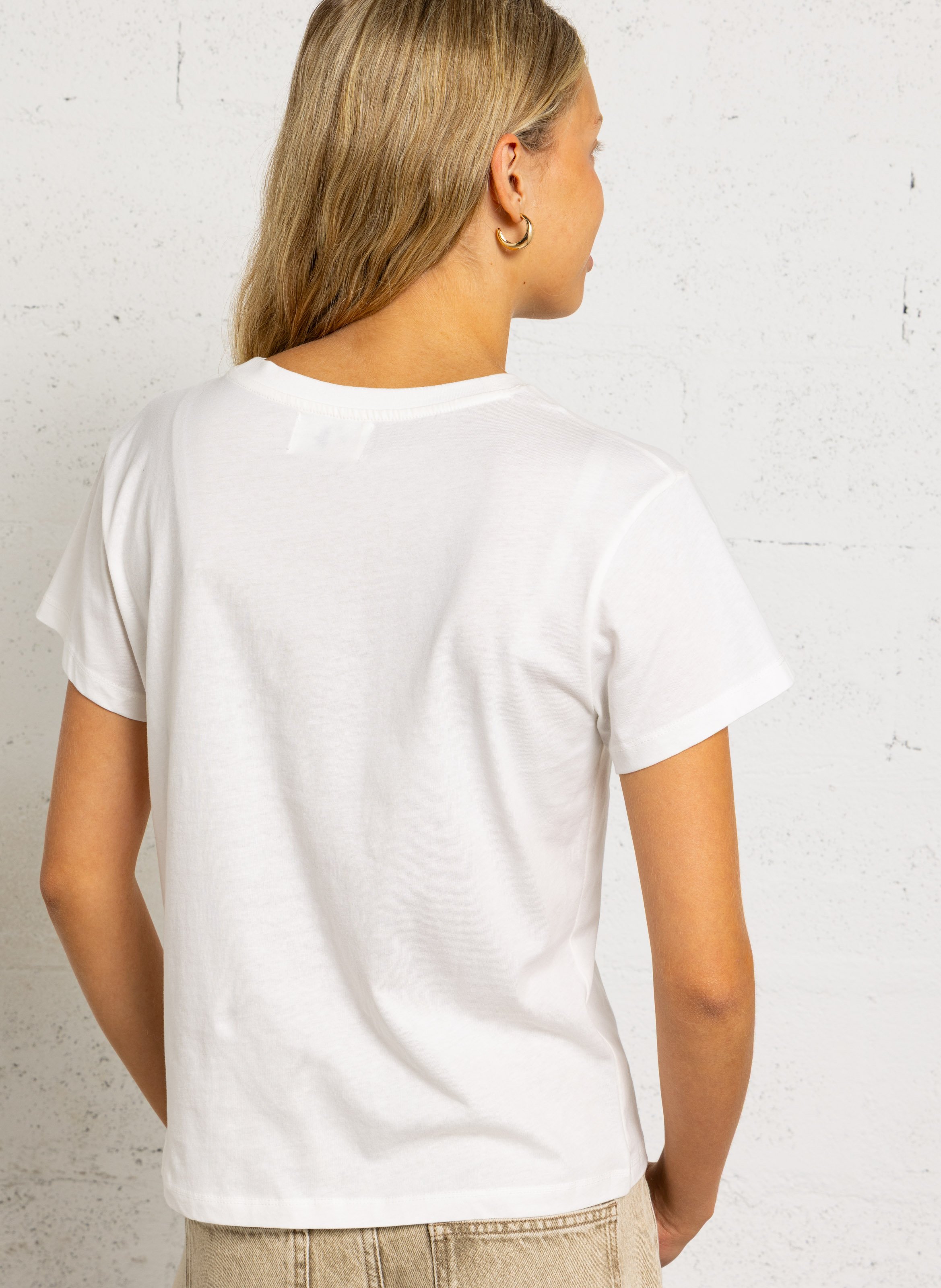 Recht, katoenen T-shirt met ronde hals en borduursel DES PETITS HAUTS Beige