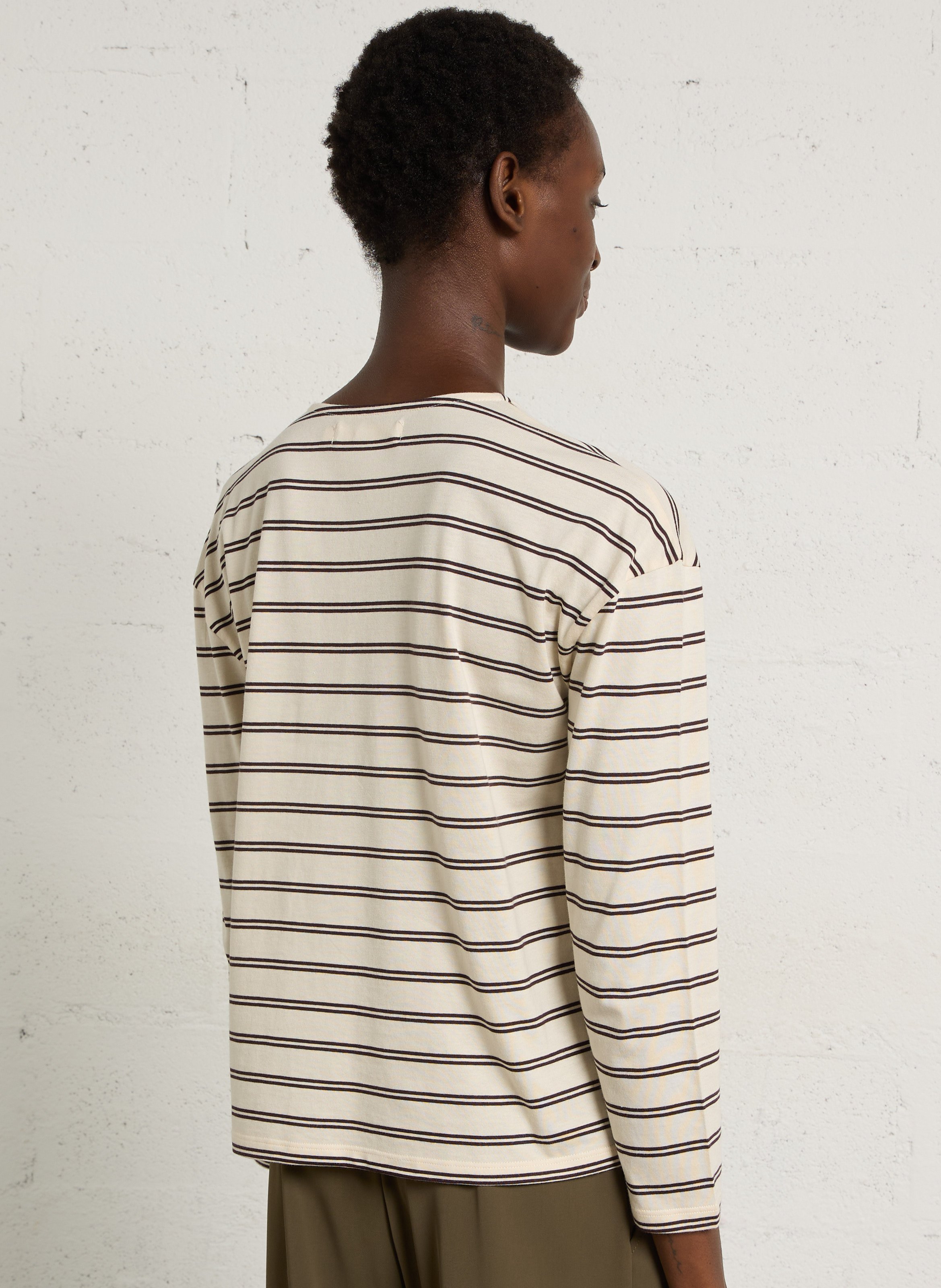 Striped cotton blend T-shirt NICE THINGS Beige