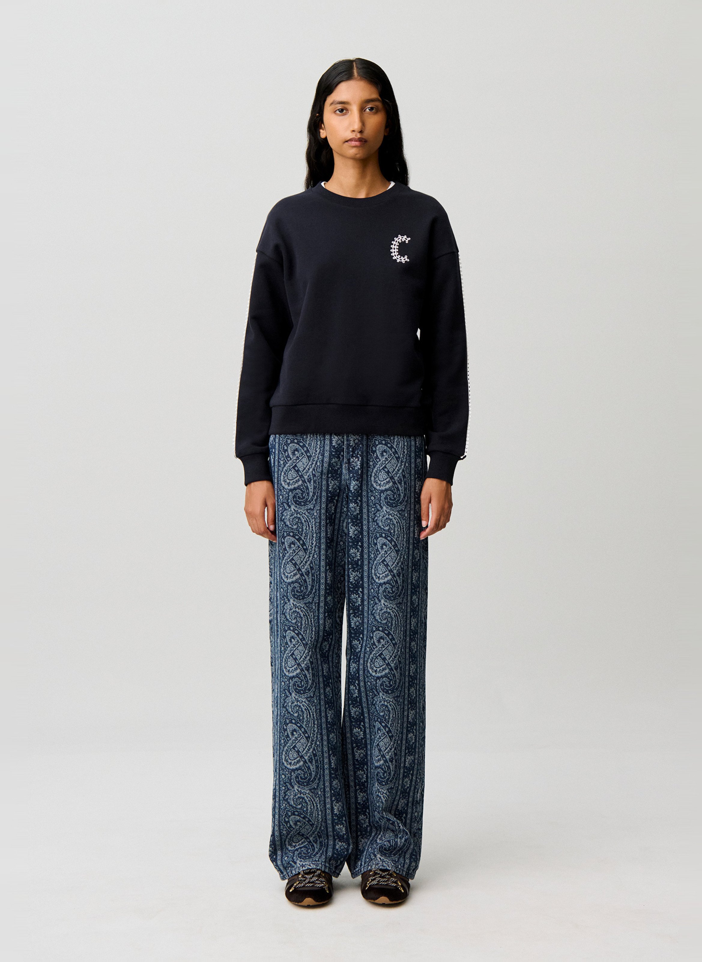 Sweat droit à col rond en coton CLAUDIE PIERLOT Bleu