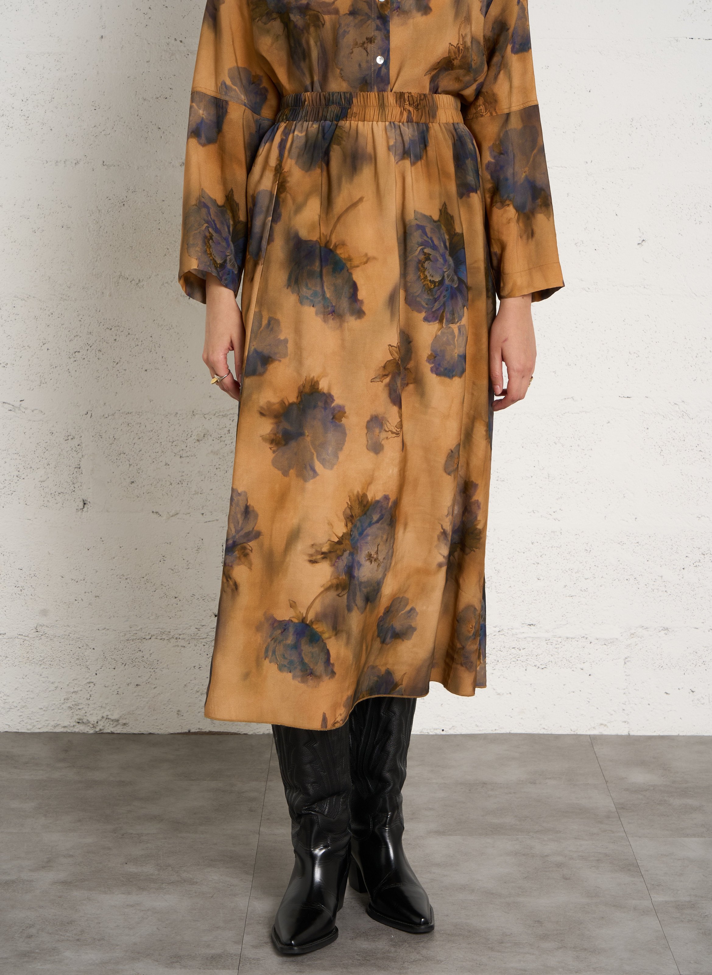 Jupe longue et fluide imprimée HOD PARIS Beige
