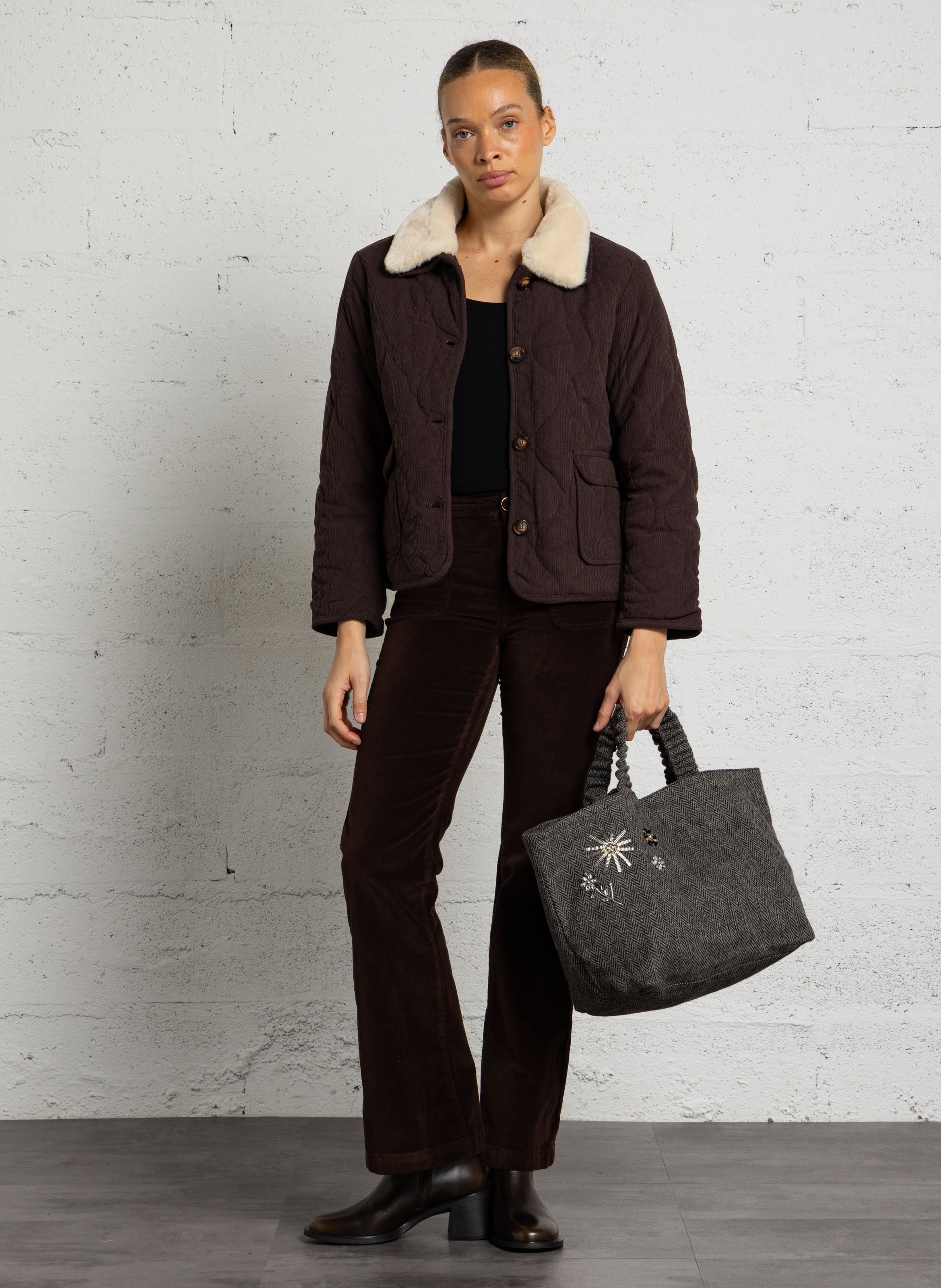 Tote bag with floral embroidery PETITE MENDIGOTE Grey
