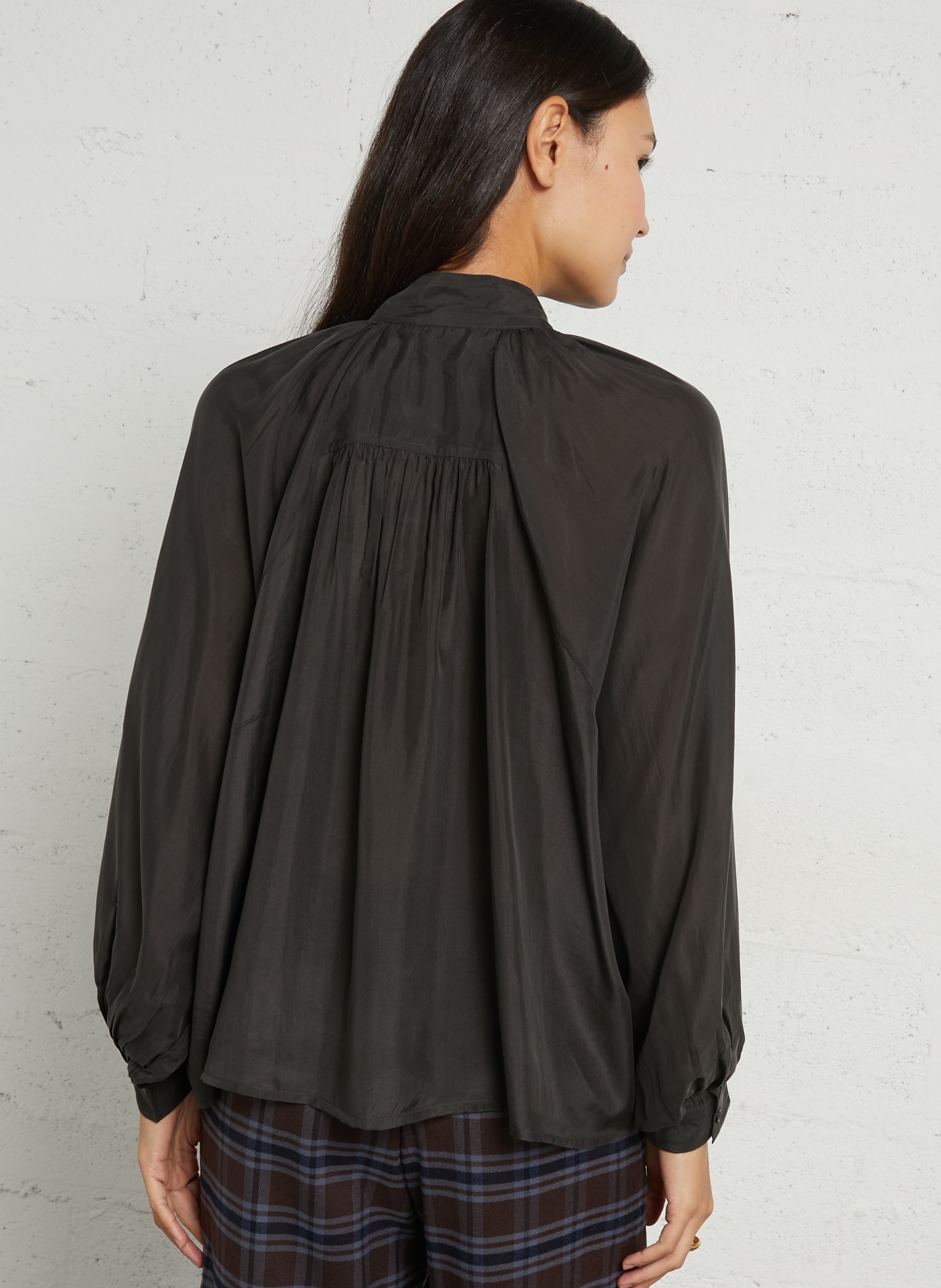 Baumwollbluse mit Stehkragen BELLEPIECE Grau