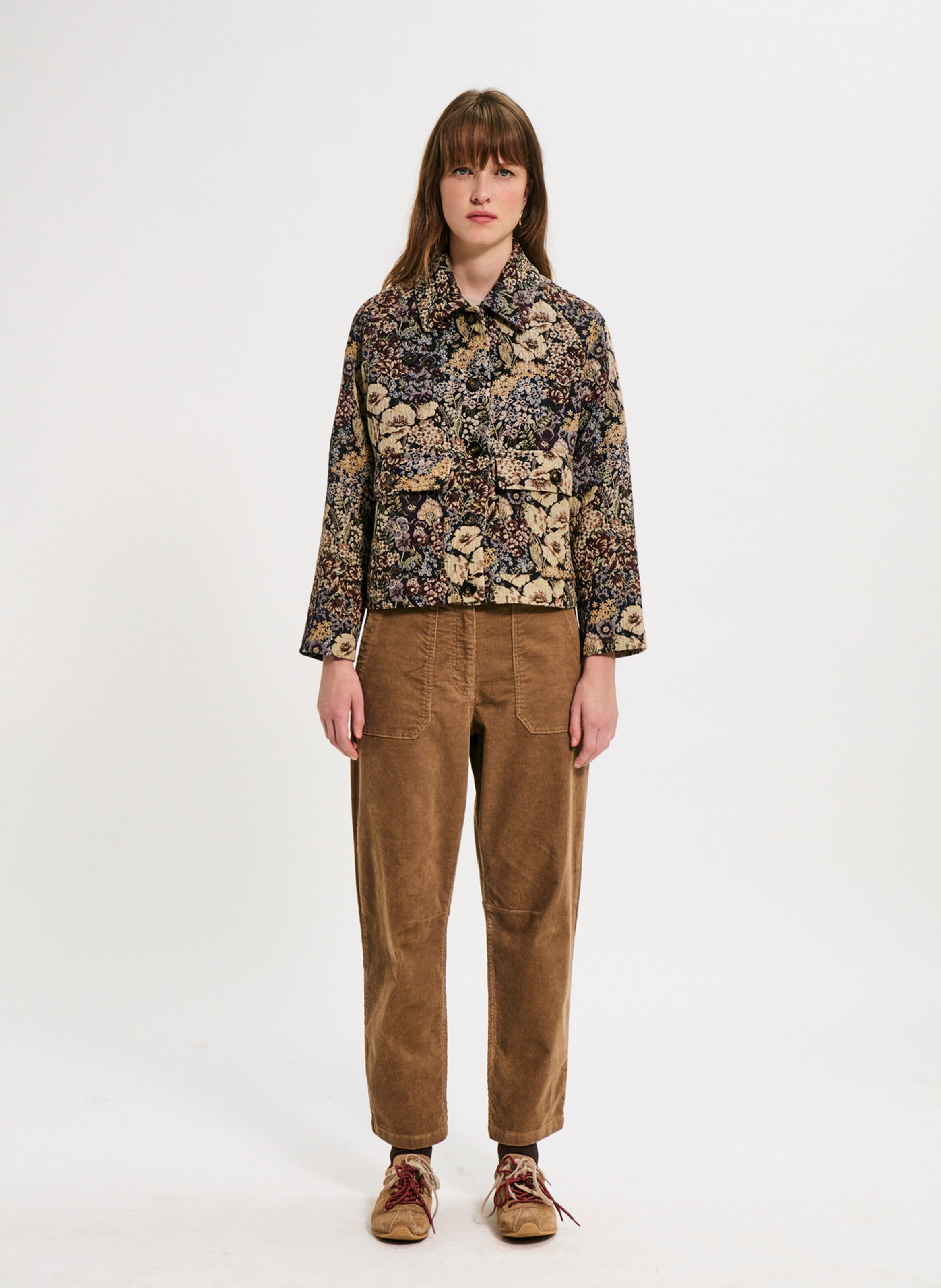 Veste col classique motif de fleurs en jacquard PABLO Noir