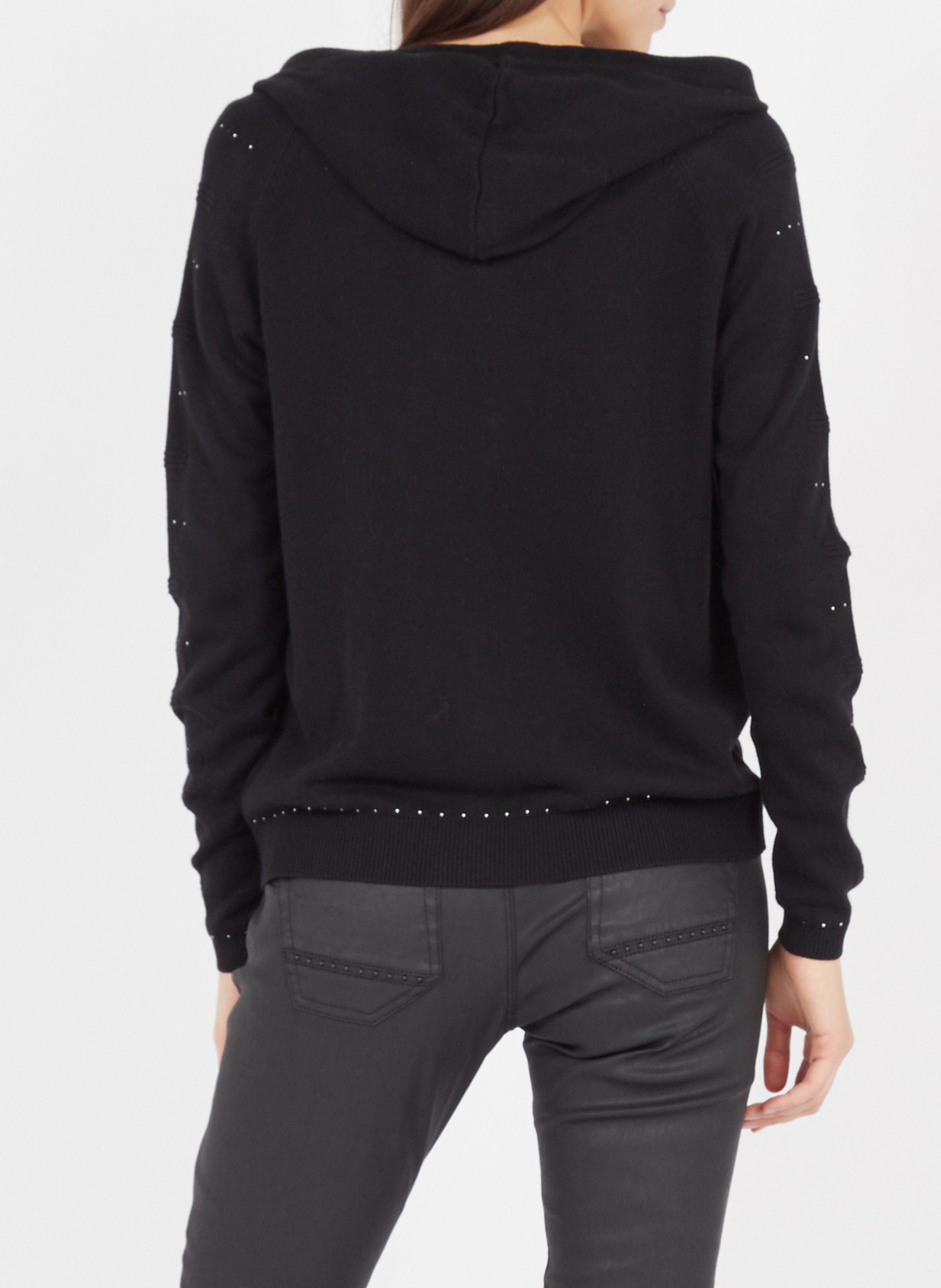 Zip-up cotton-blend cardigan with hood ONE STEP Black