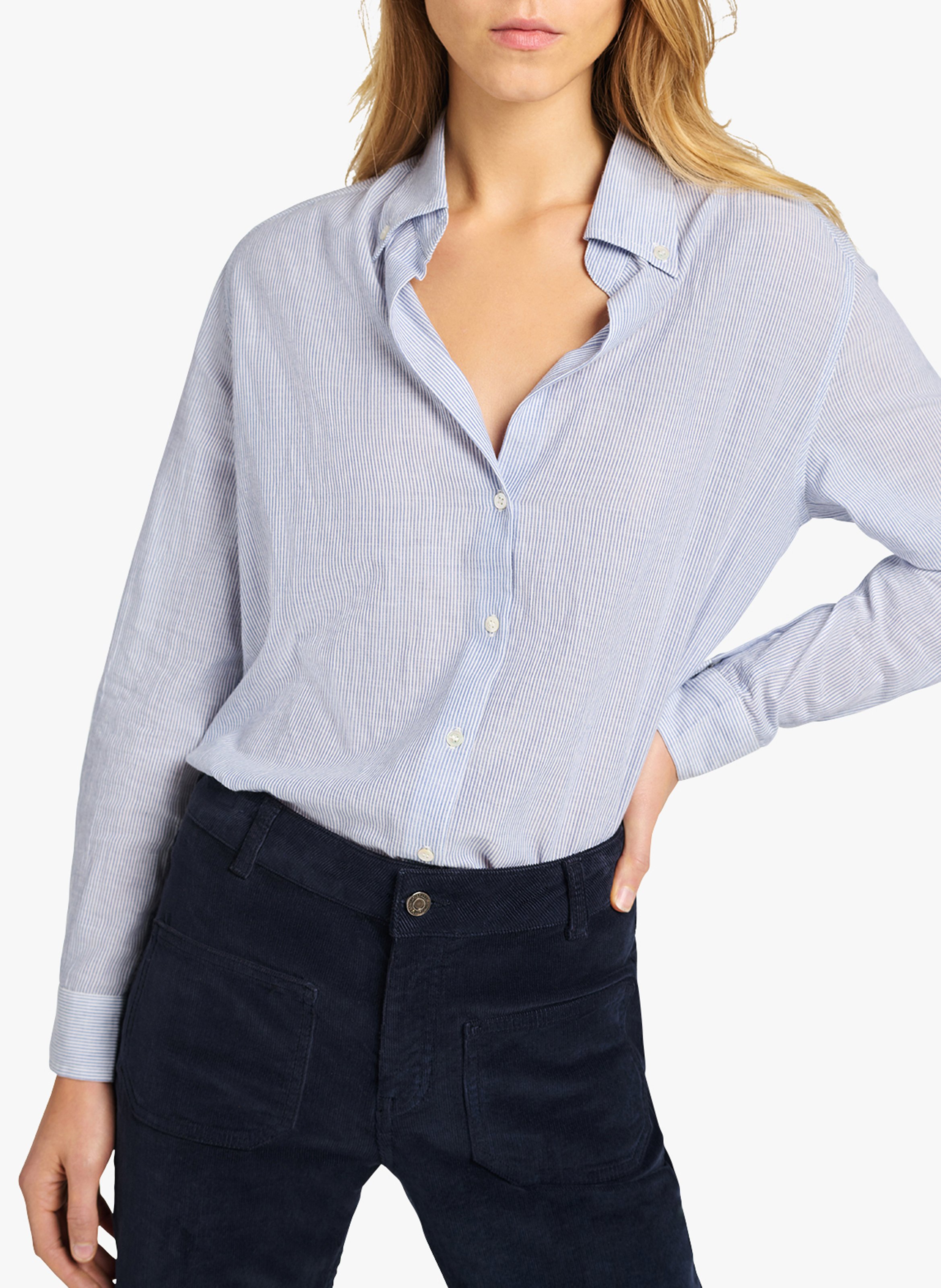 Chemise col classique à rayures en coton VANESSA BRUNO Bleu