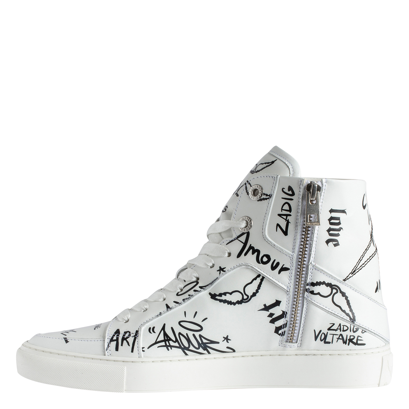 Leather high-top graffiti sneakers ZADIG&VOLTAIRE White