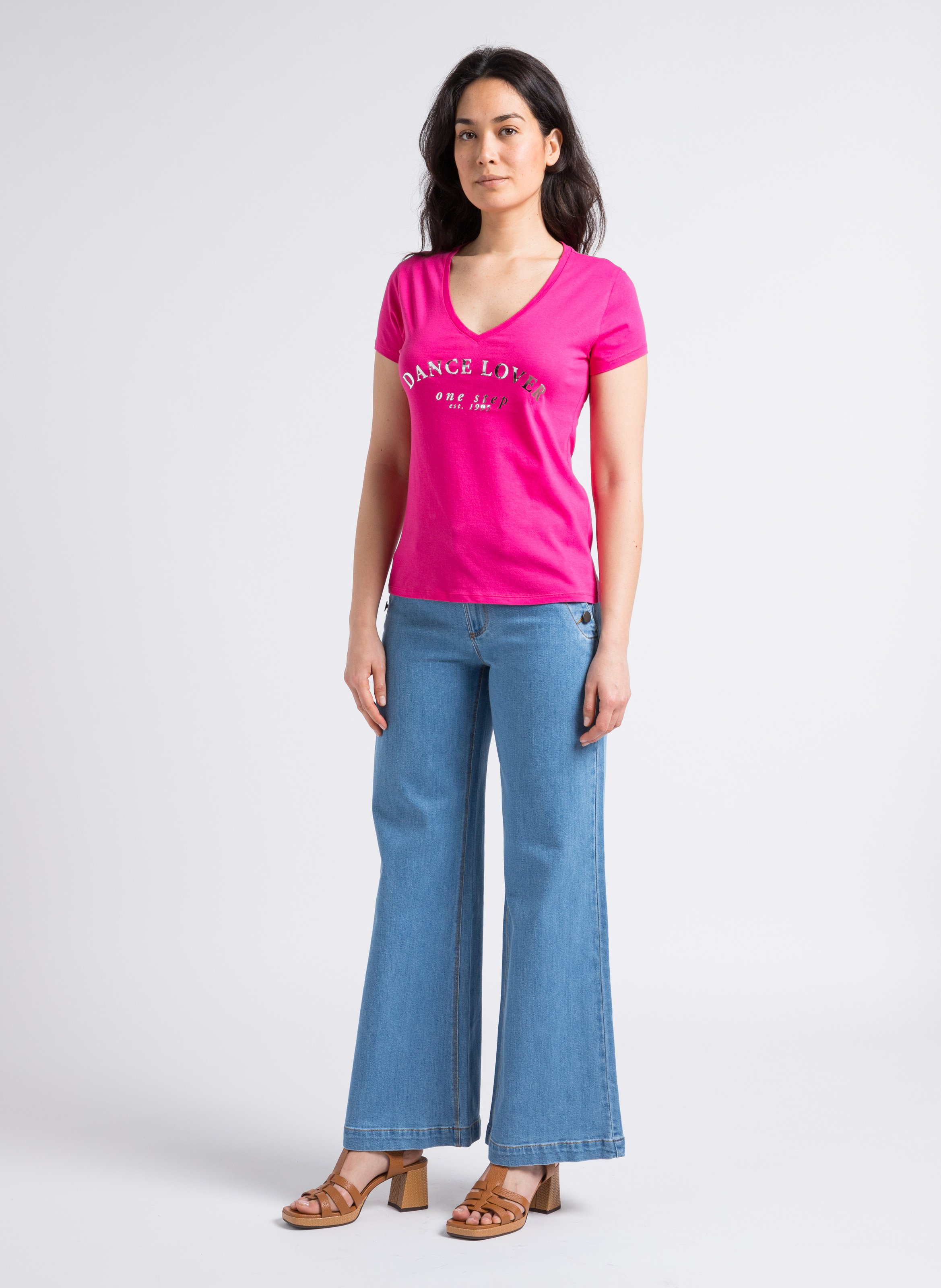 Jean large en deim délavé ONE STEP Bleu