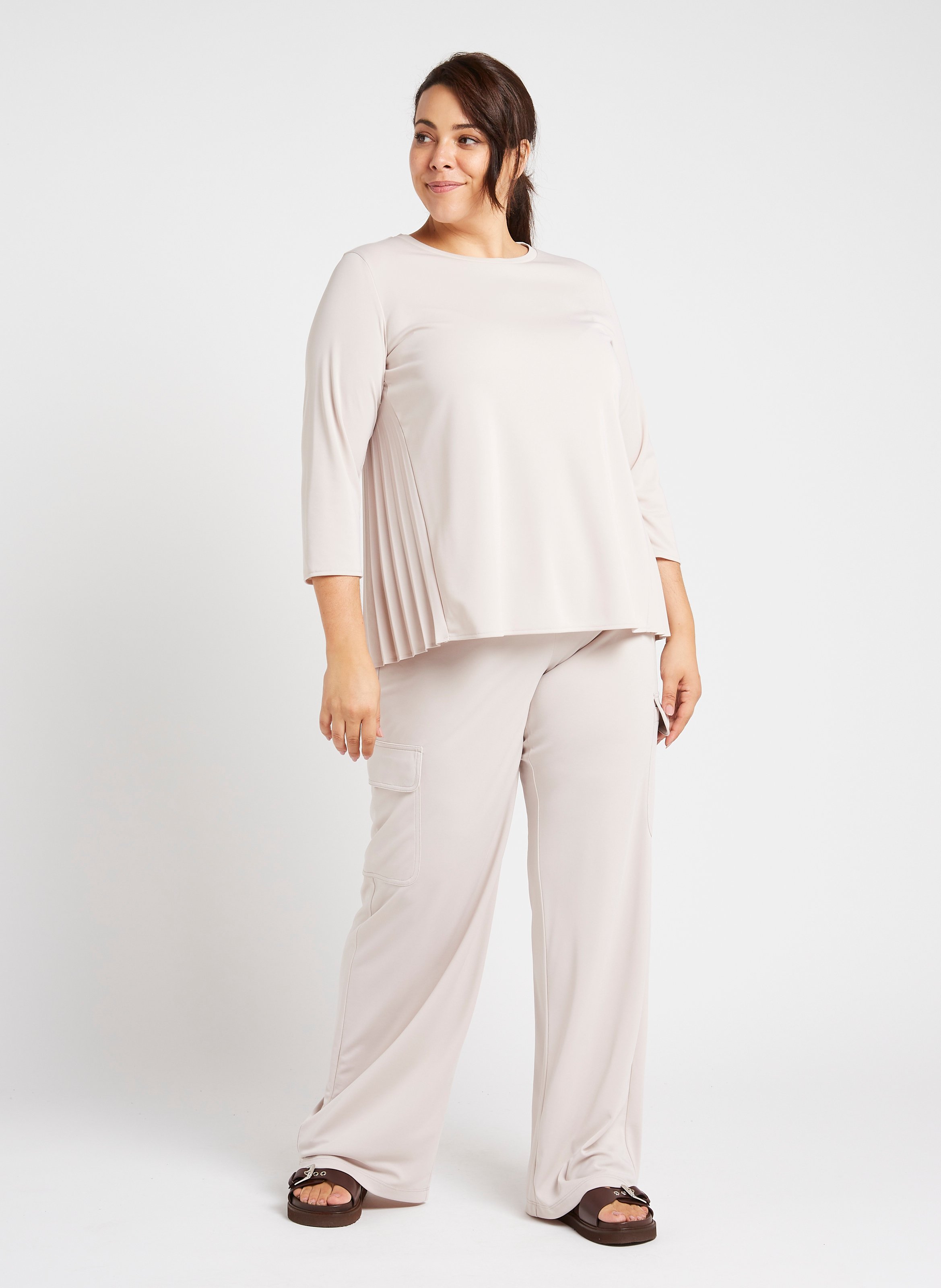 Pleated straight round-neck top PERSONA by Marina Rinaldi Beige