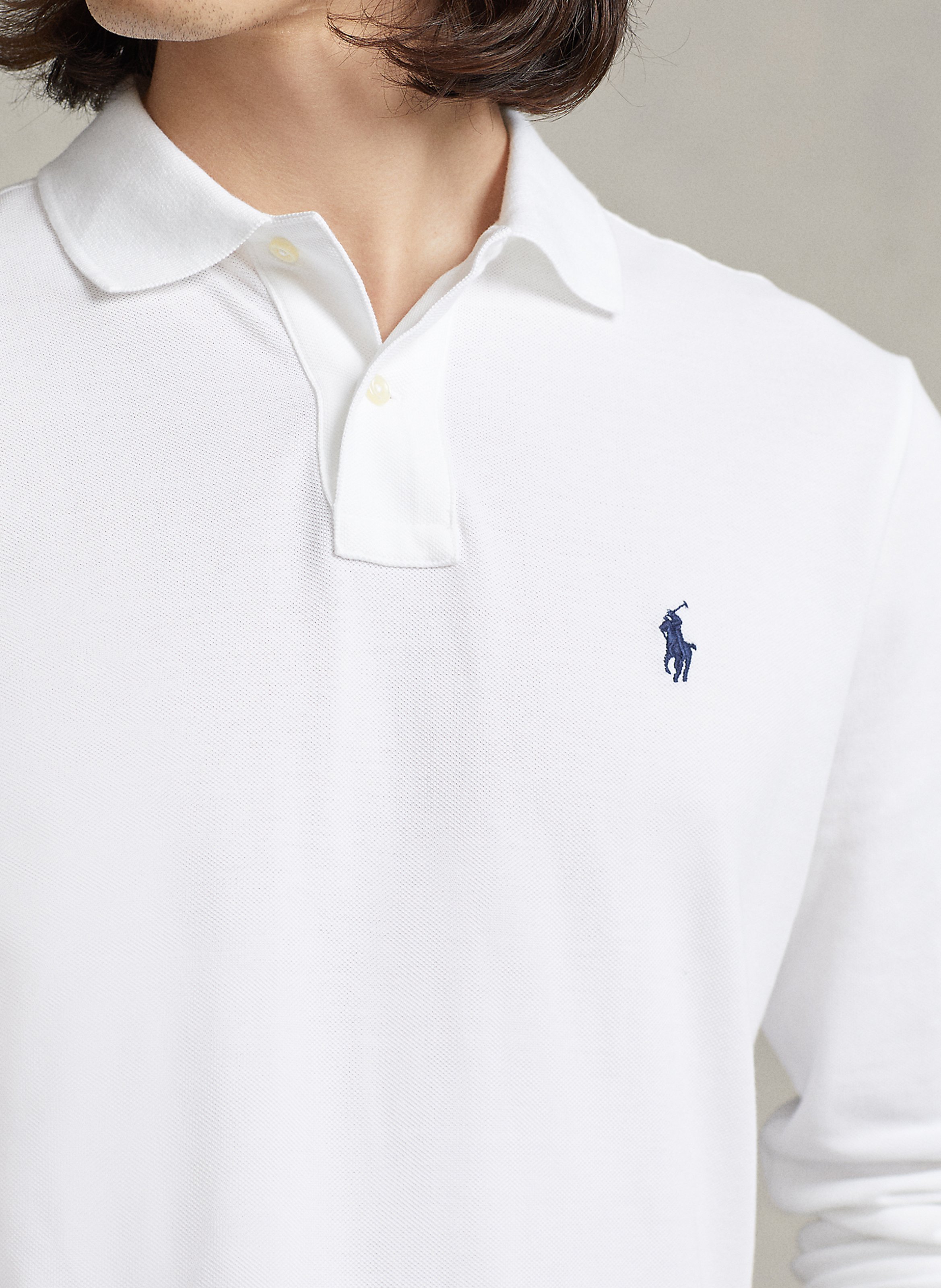 Regular-fit cotton piqué polo shirt with long sleeves POLO RALPH LAUREN White