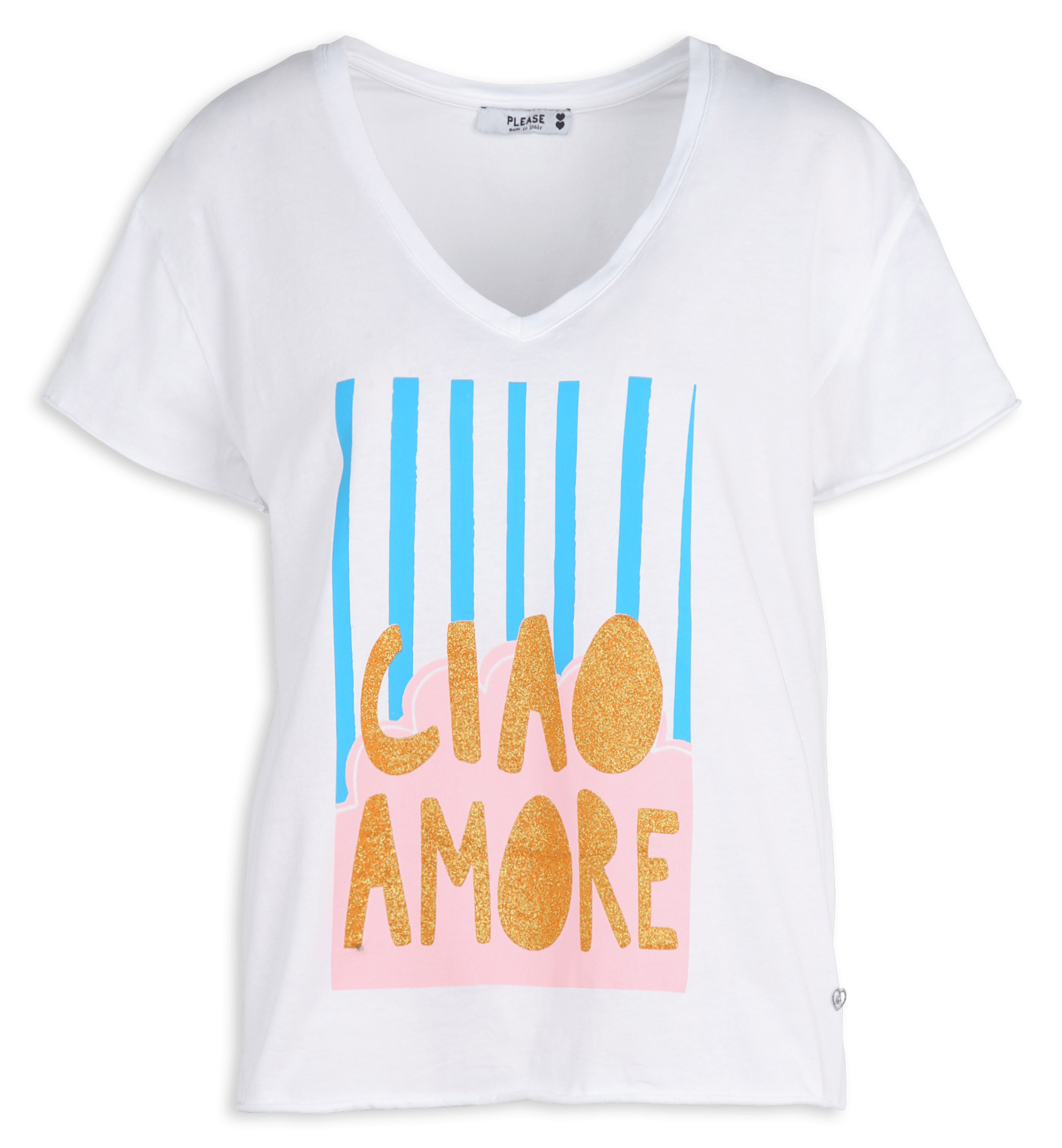 Tee-shirt col v en coton PLEASE Blanc