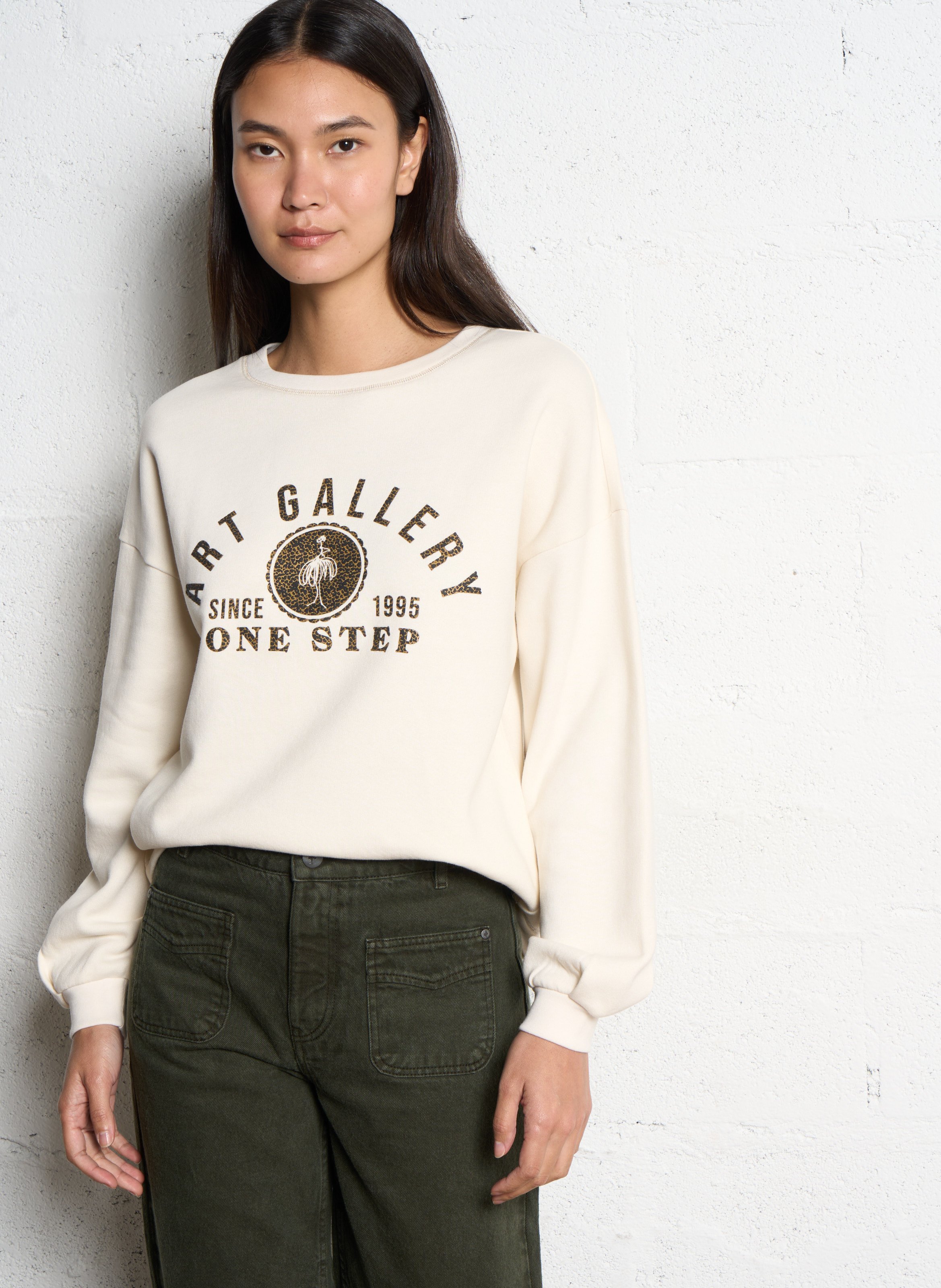 Rechte sweatshirt van molton ONE STEP Wit