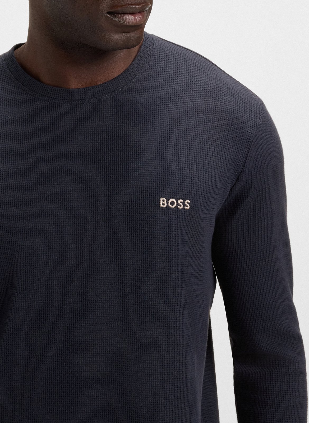 Straight long-sleeved T-shirt with logo BOSS Blue