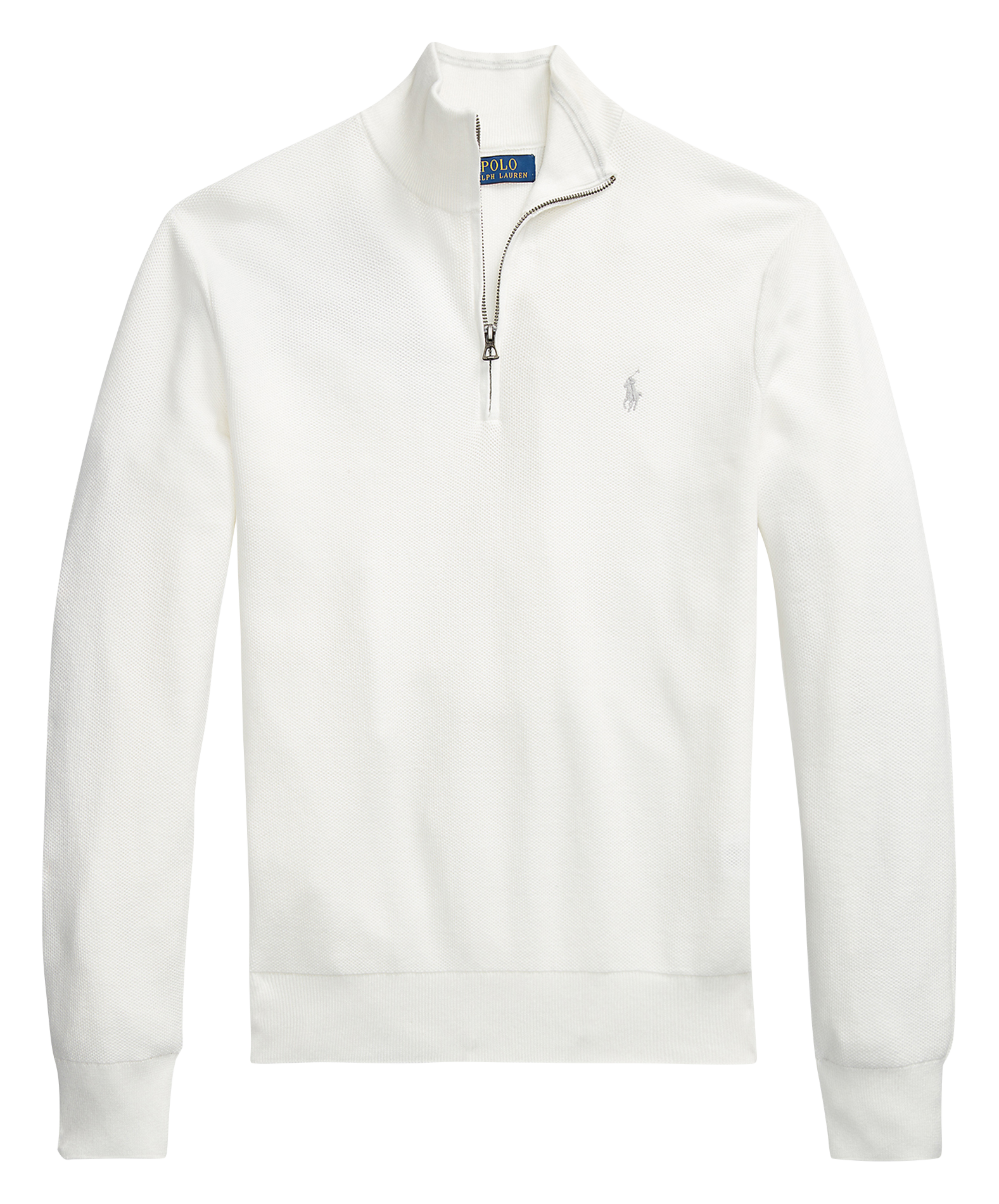 Cotton piqué high-neck zipped sweater  Deckwash white