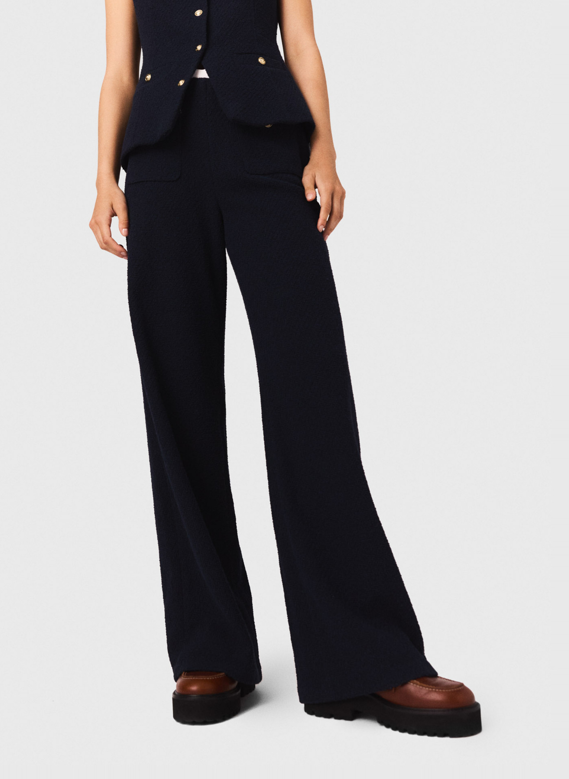Wide leg solid tweed pants MAJE Blue
