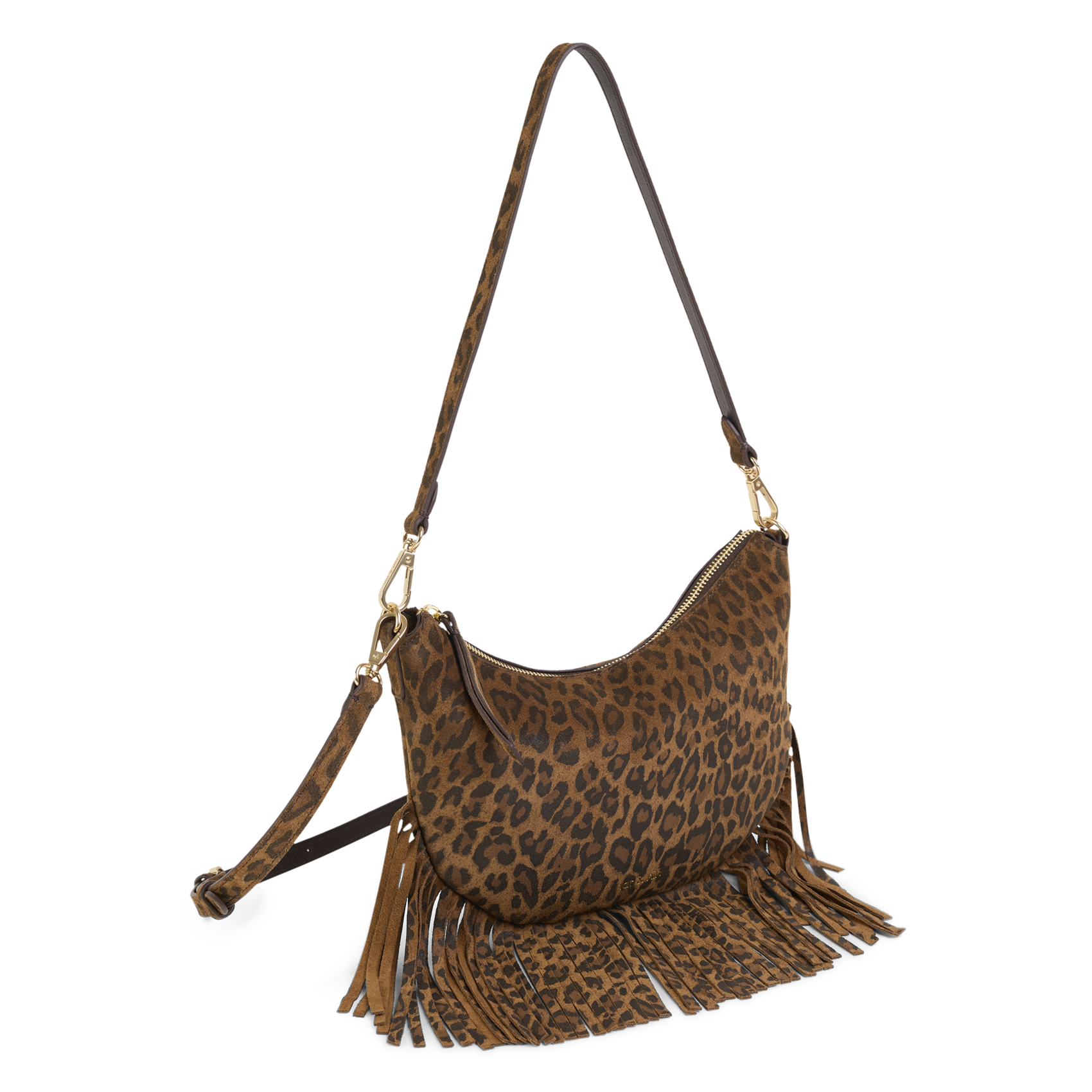 Sac bandoulière à franges en cuir NAT & NIN Marron