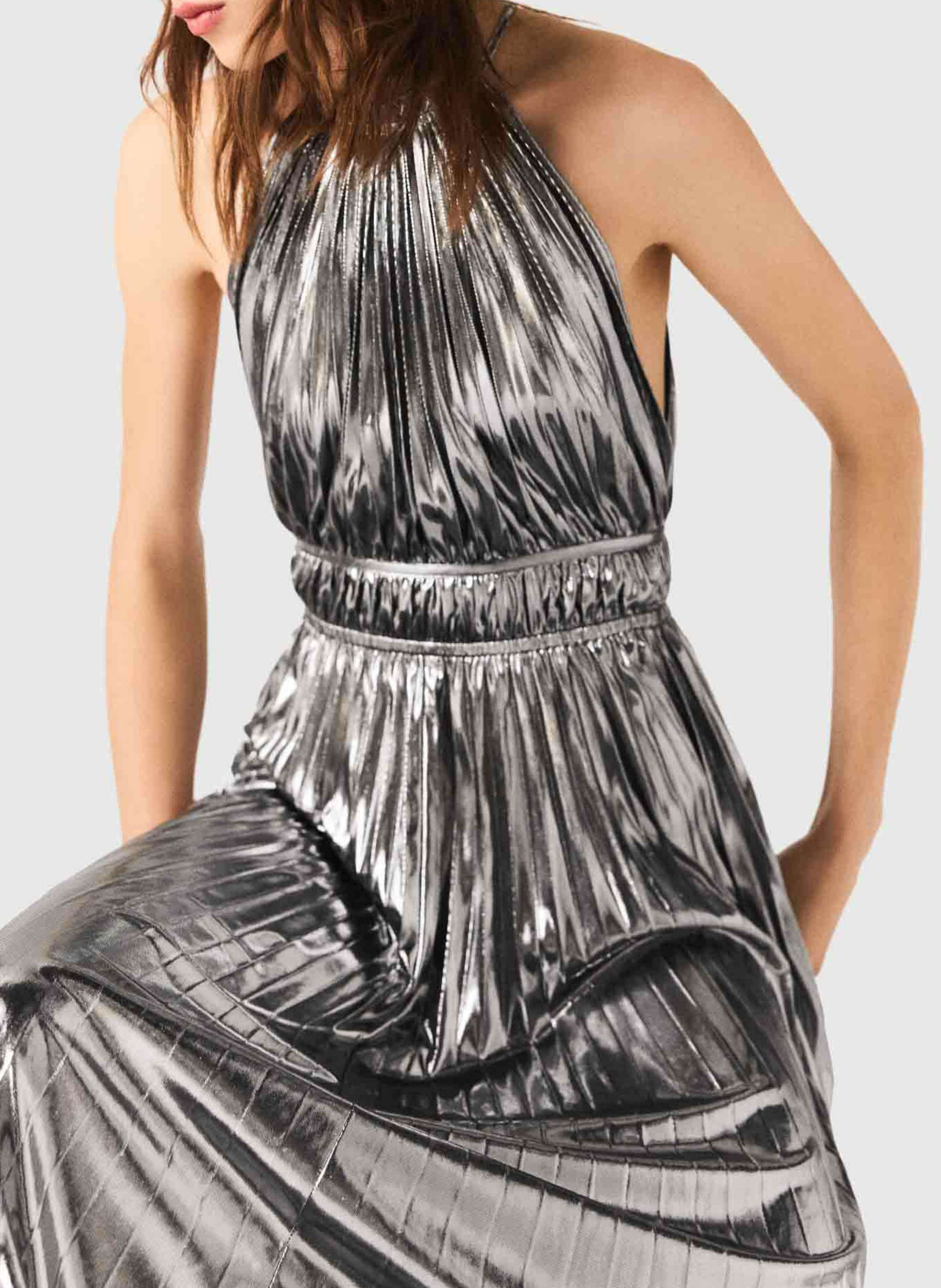 Long metallic dress MAJE Silver