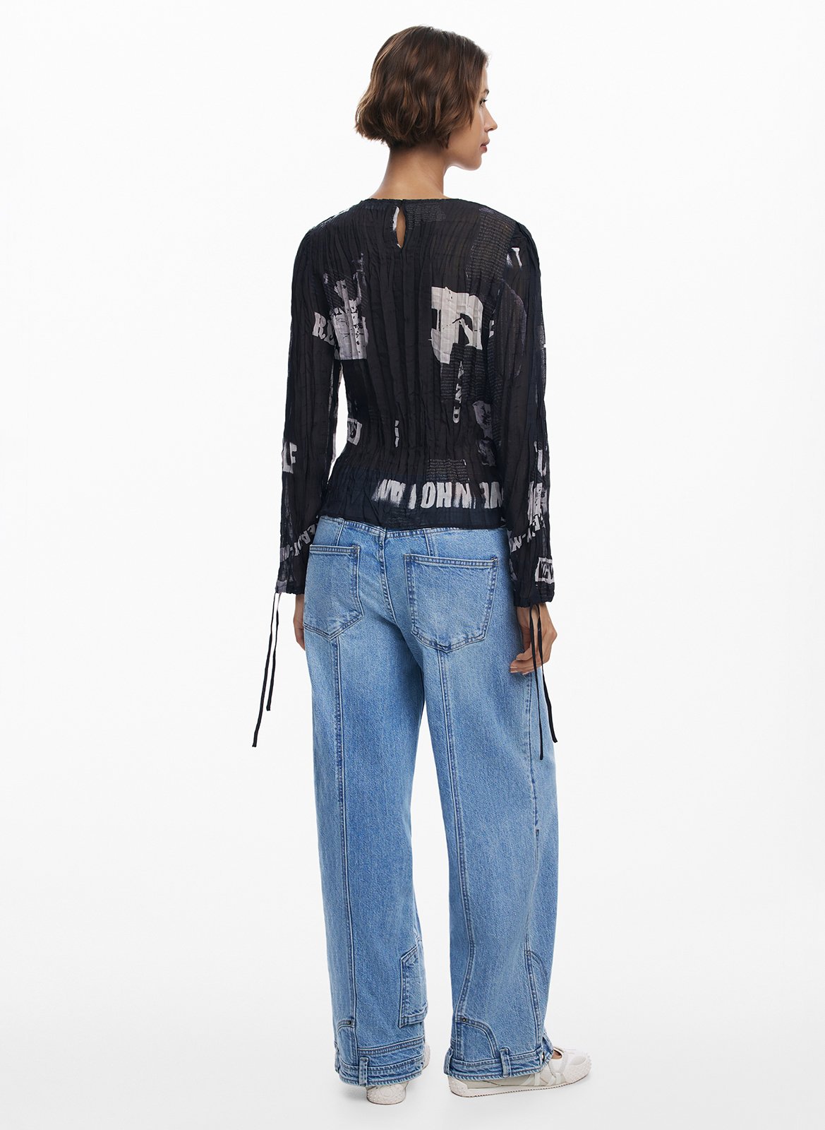 Blouse col rond imprimée  DESIGUAL Noir