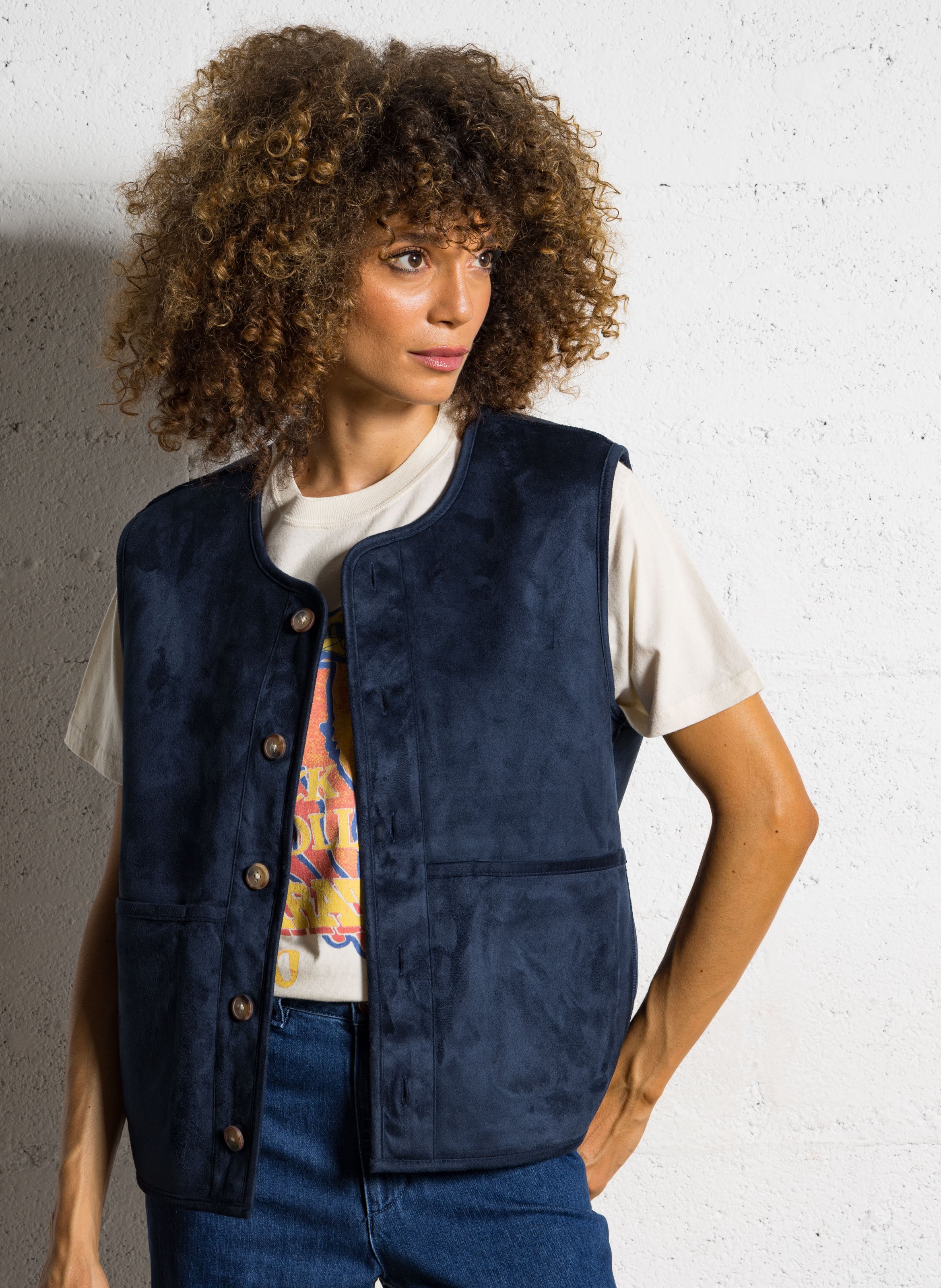 Omkeerbaar jasje van sherpa met ronde hals LAB DIP Blauw