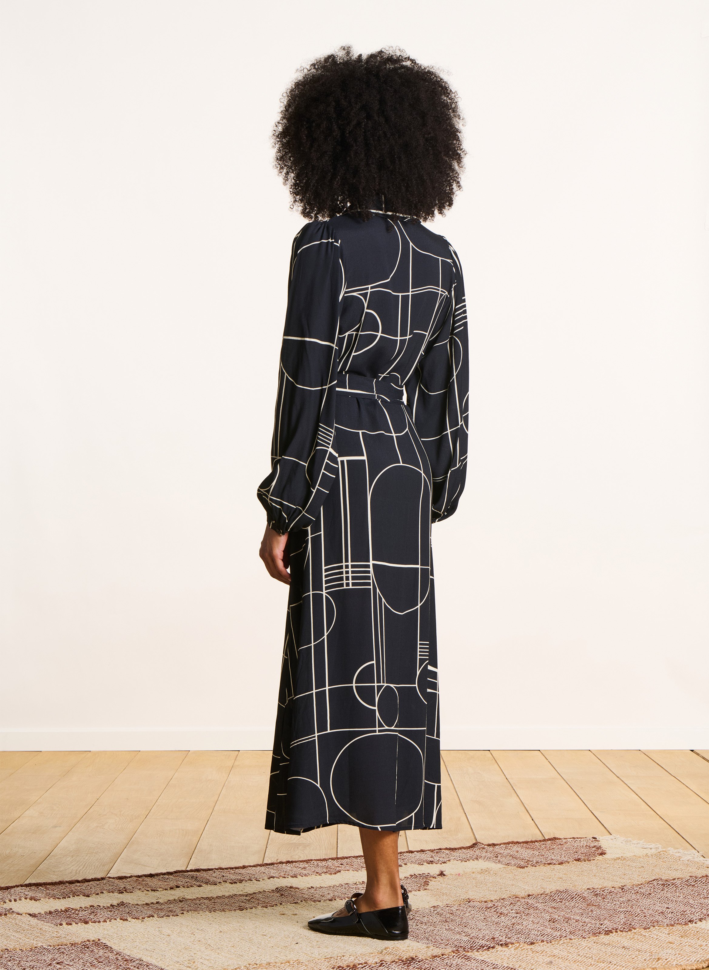 Robe midi ceinturée à motifs LA FEE MARABOUTEE Noir