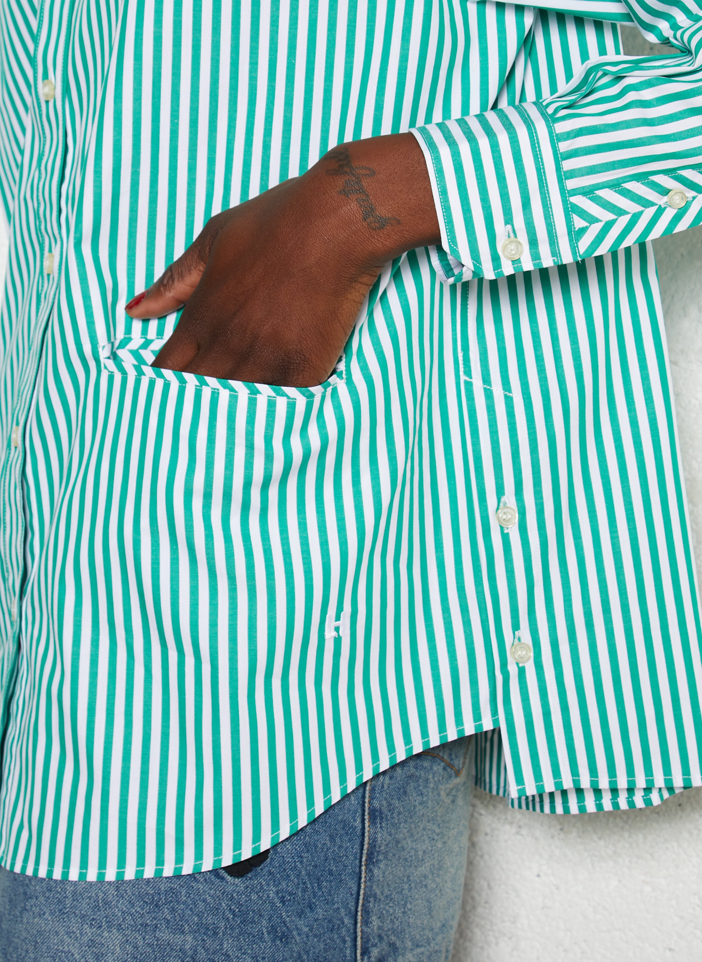 Loose-fit striped cotton shirt LEON & HARPER Green