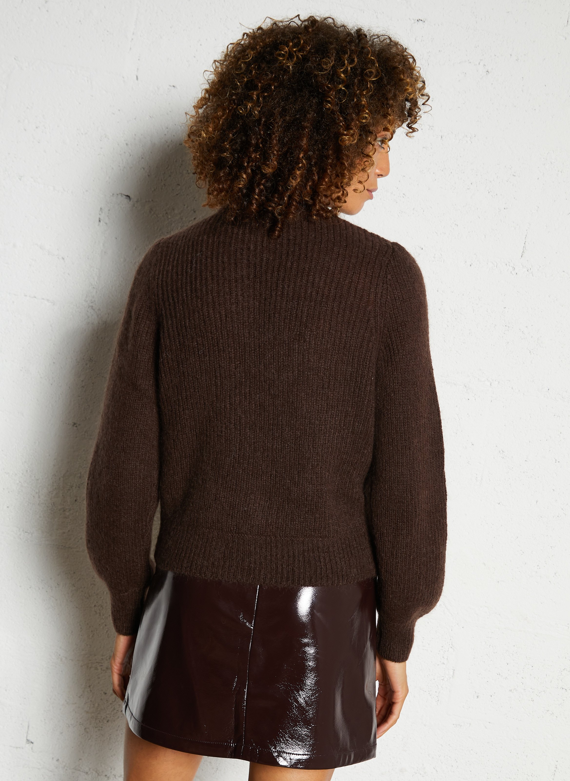 Straight round-neck wool-blend cardigan PETITE MENDIGOTE Brown