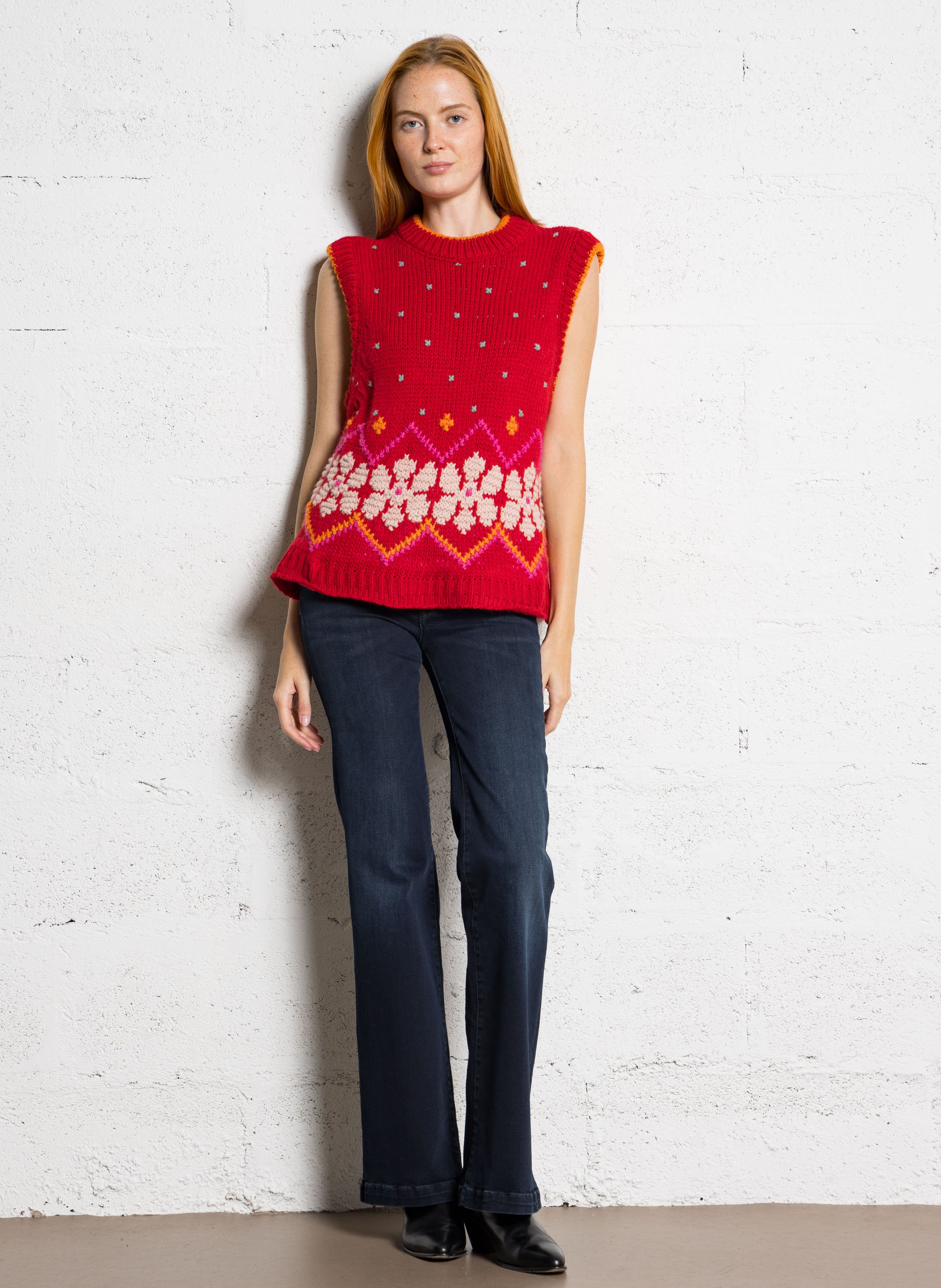 Jean flare taille haute en coton mélangé LE TEMPS DES CERISES Bleu