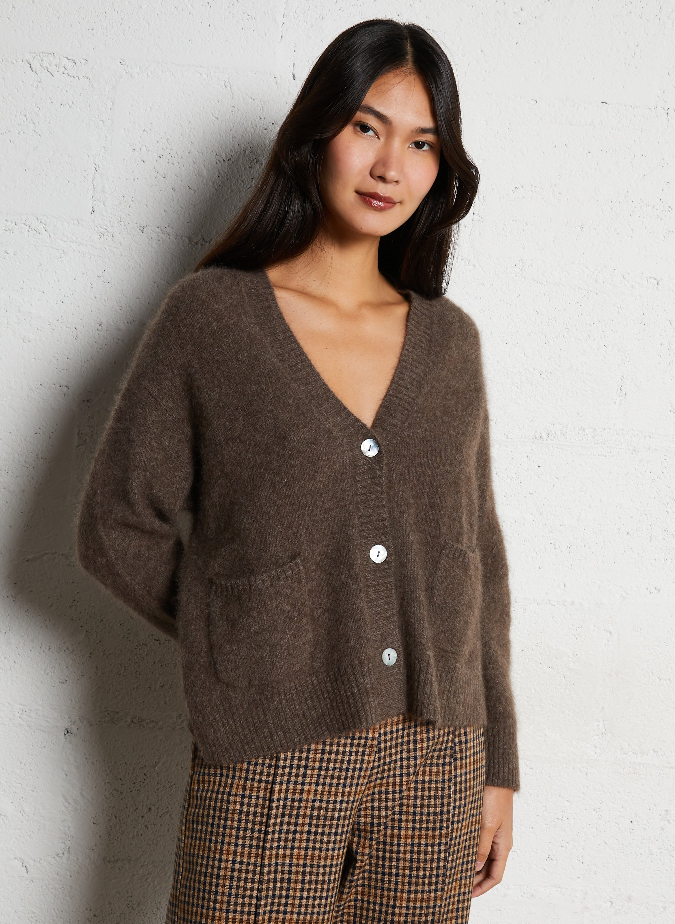 V-neck wool cardigan BELLA JONES Brown