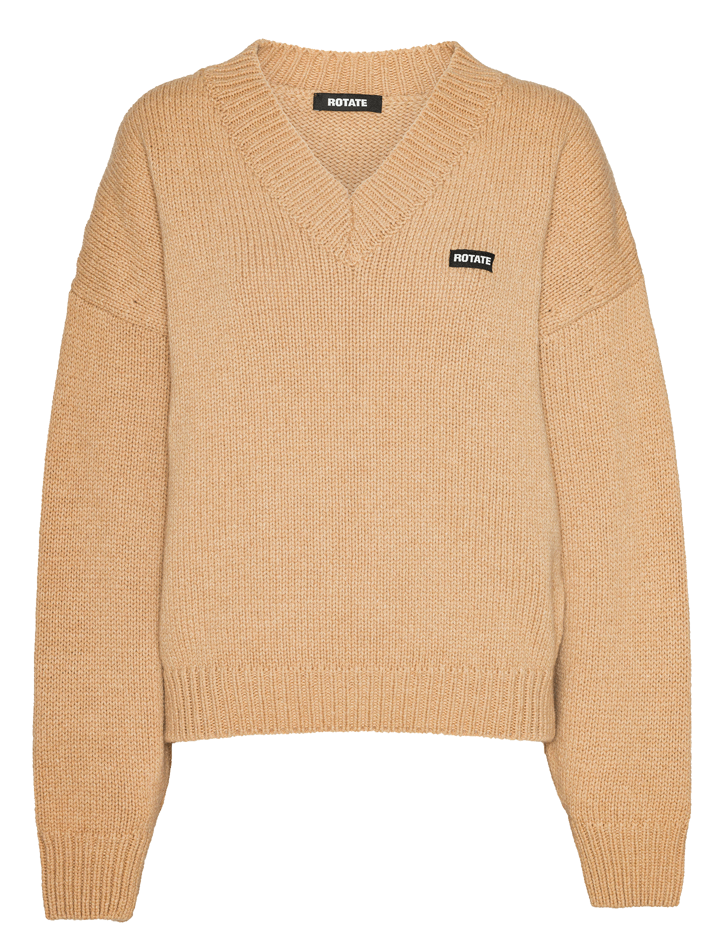 Pull col V uni en laine et cachemire ROTATE Beige