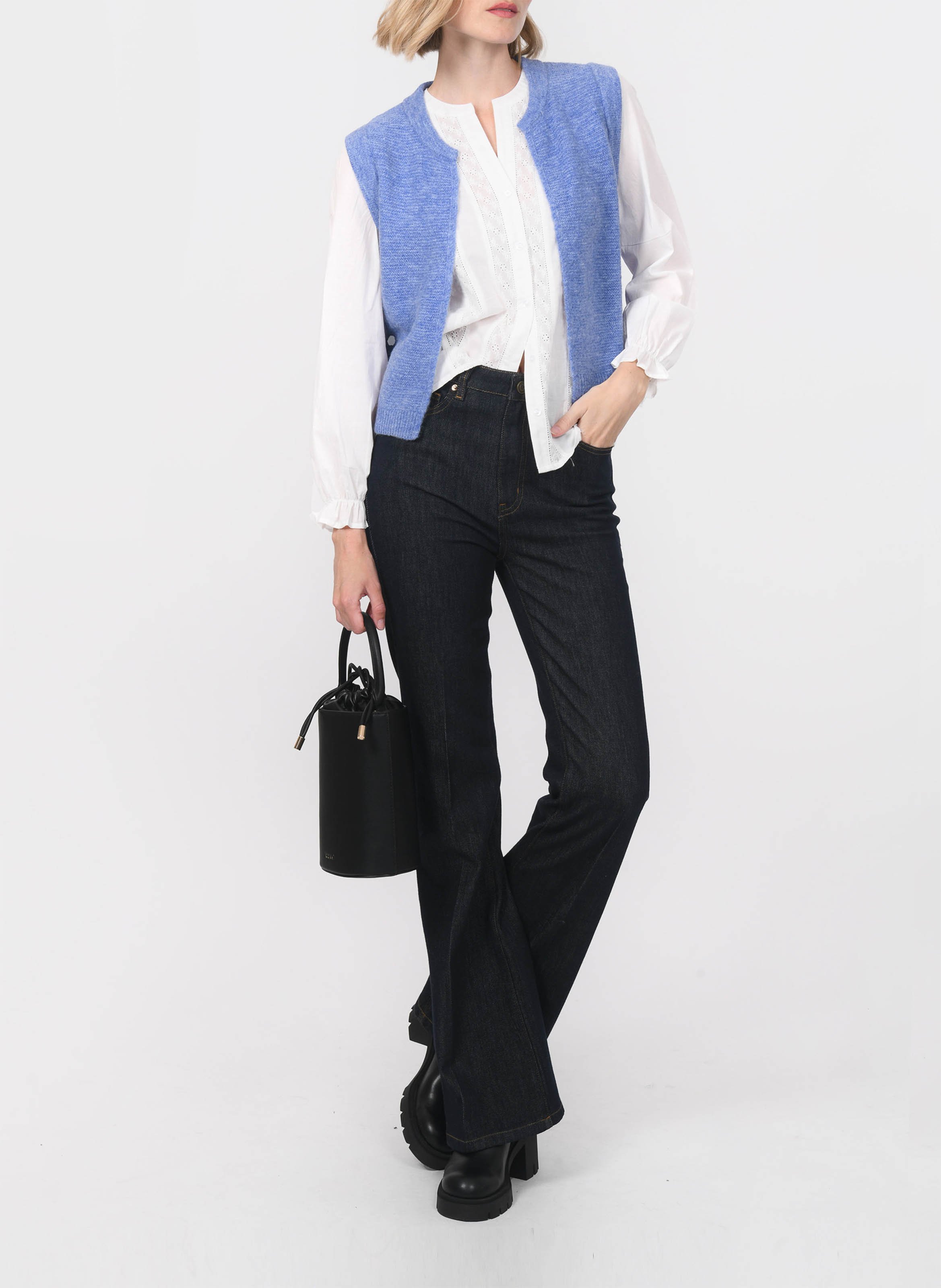 Gilet ouvert sans manches en maille mélangée KOOKAI Bleu