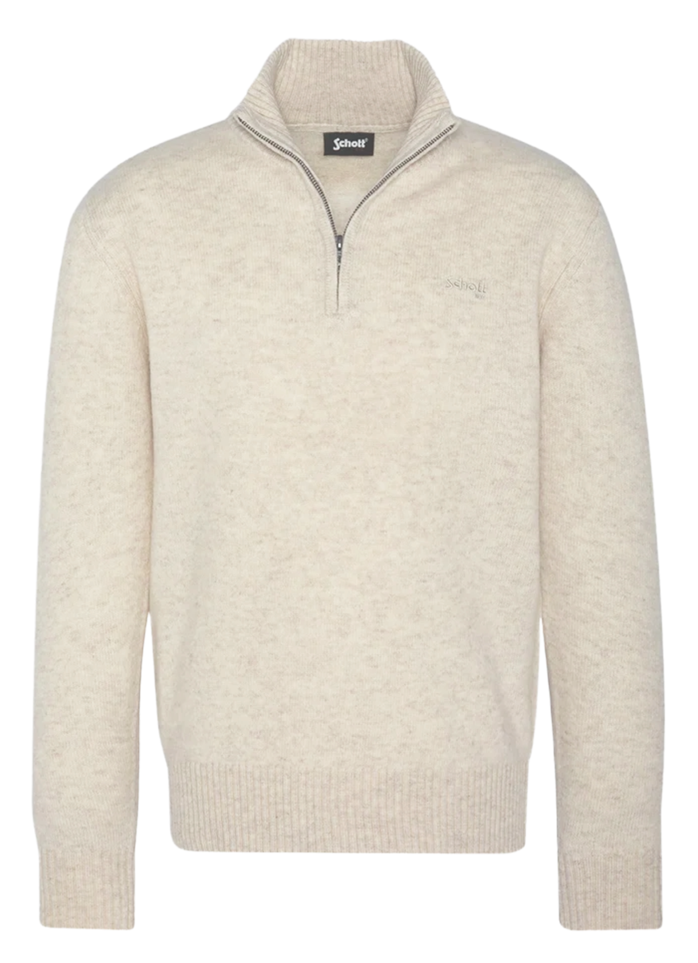 Pull droit col montant brodé en laine mélangée SCHOTT Blanc