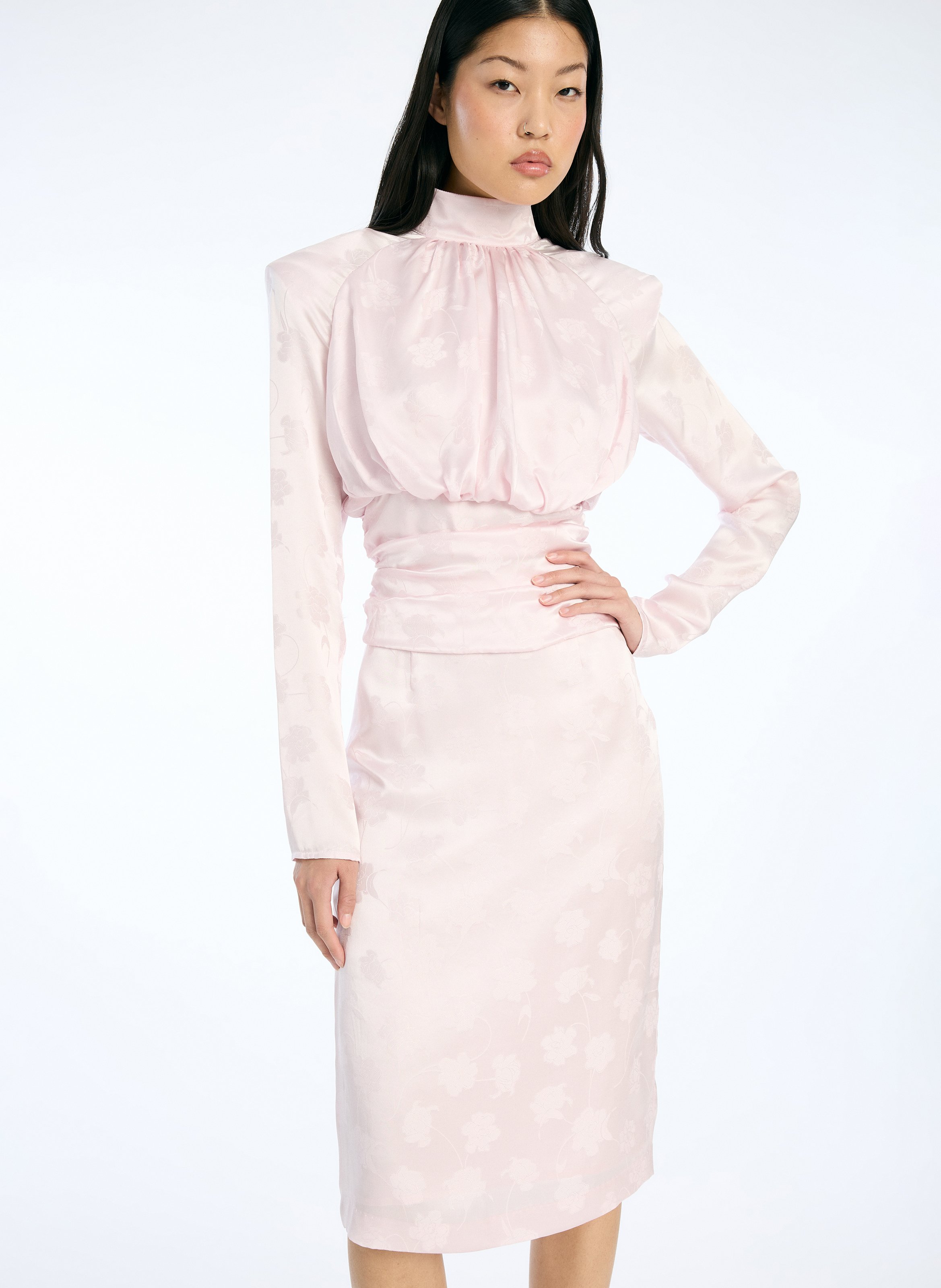 Jupe droite taille haute jacquard ROTATE Violet