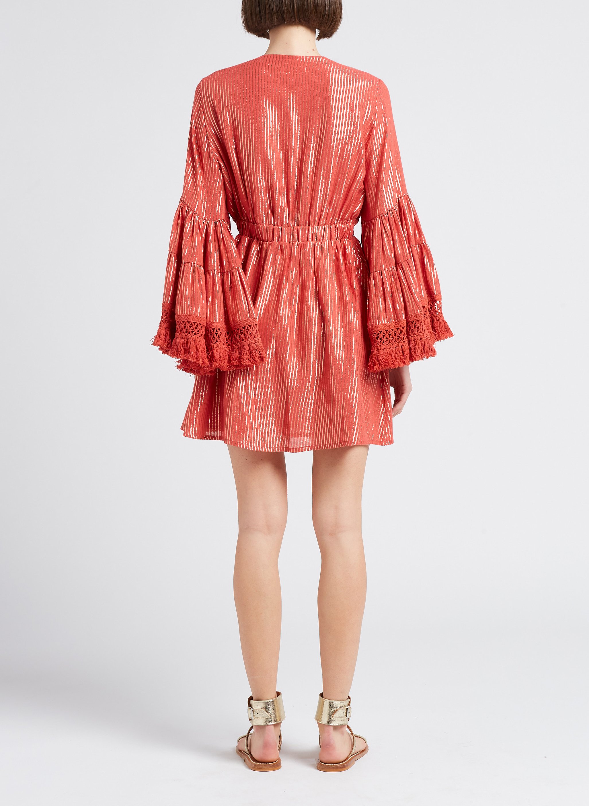 Short cotton-blend V-neck dress SUNDRESS Pink