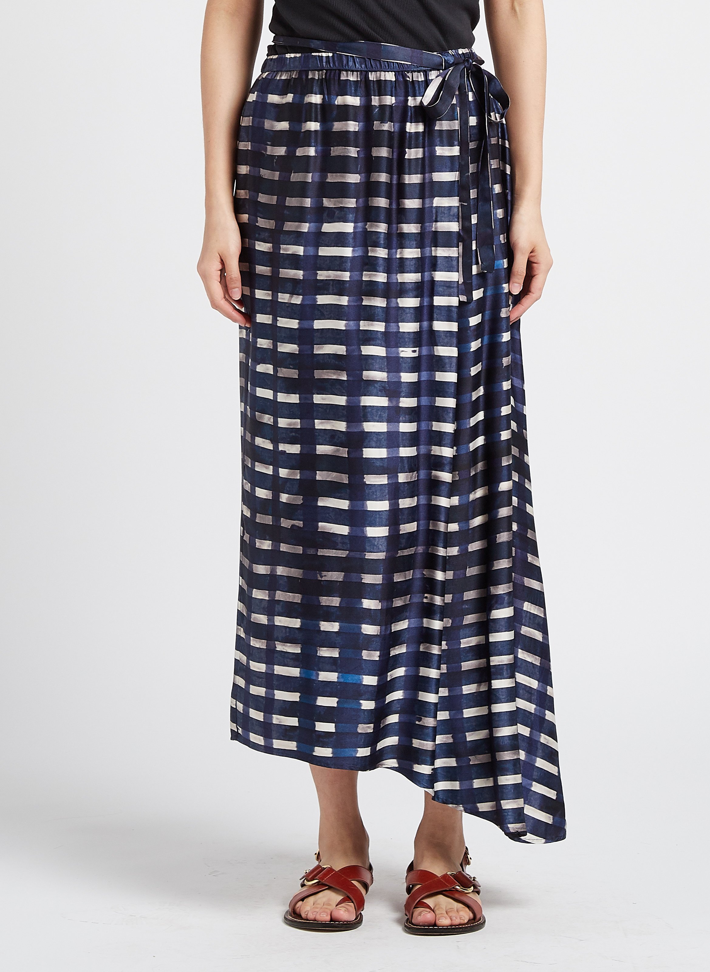 Asymmetrischer Midirock mit Karomuster HUMANOID Blau