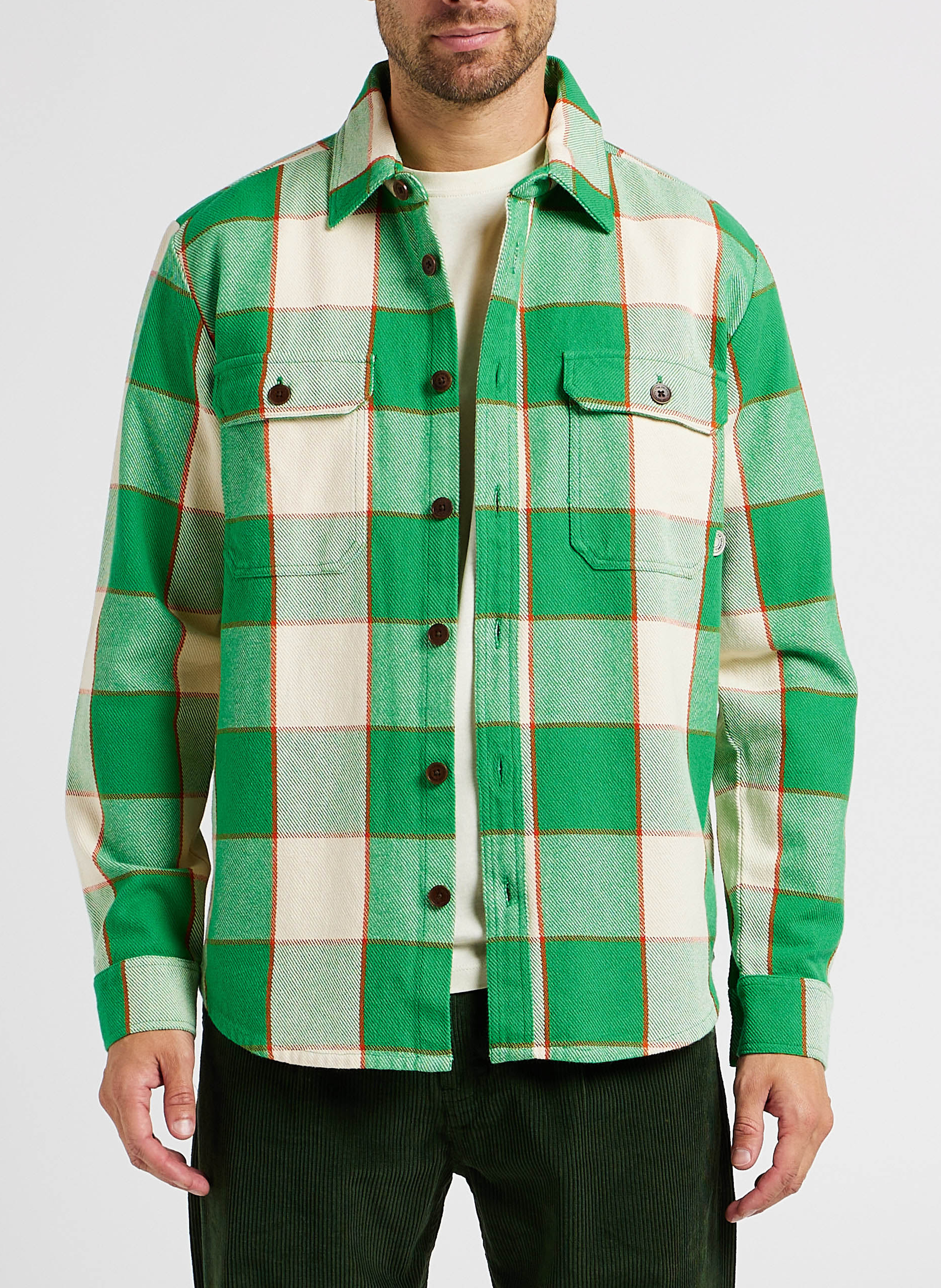 Recht overshirt van biokatoen met klassieke kraag THINKING MU Groen