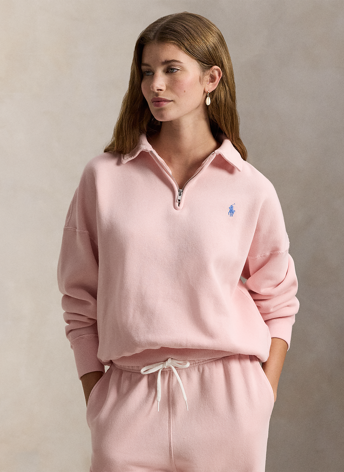 Oversized sweater met opstaande kraag van gemengd katoen POLO RALPH LAUREN Roze