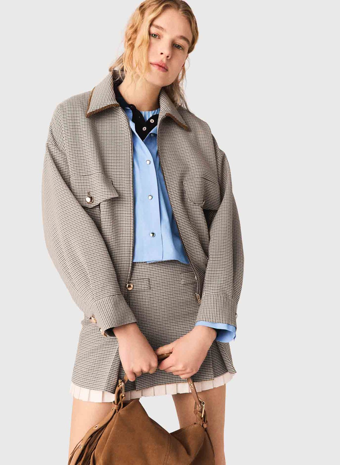 Veste droite col classique imprimée MAJE Marron