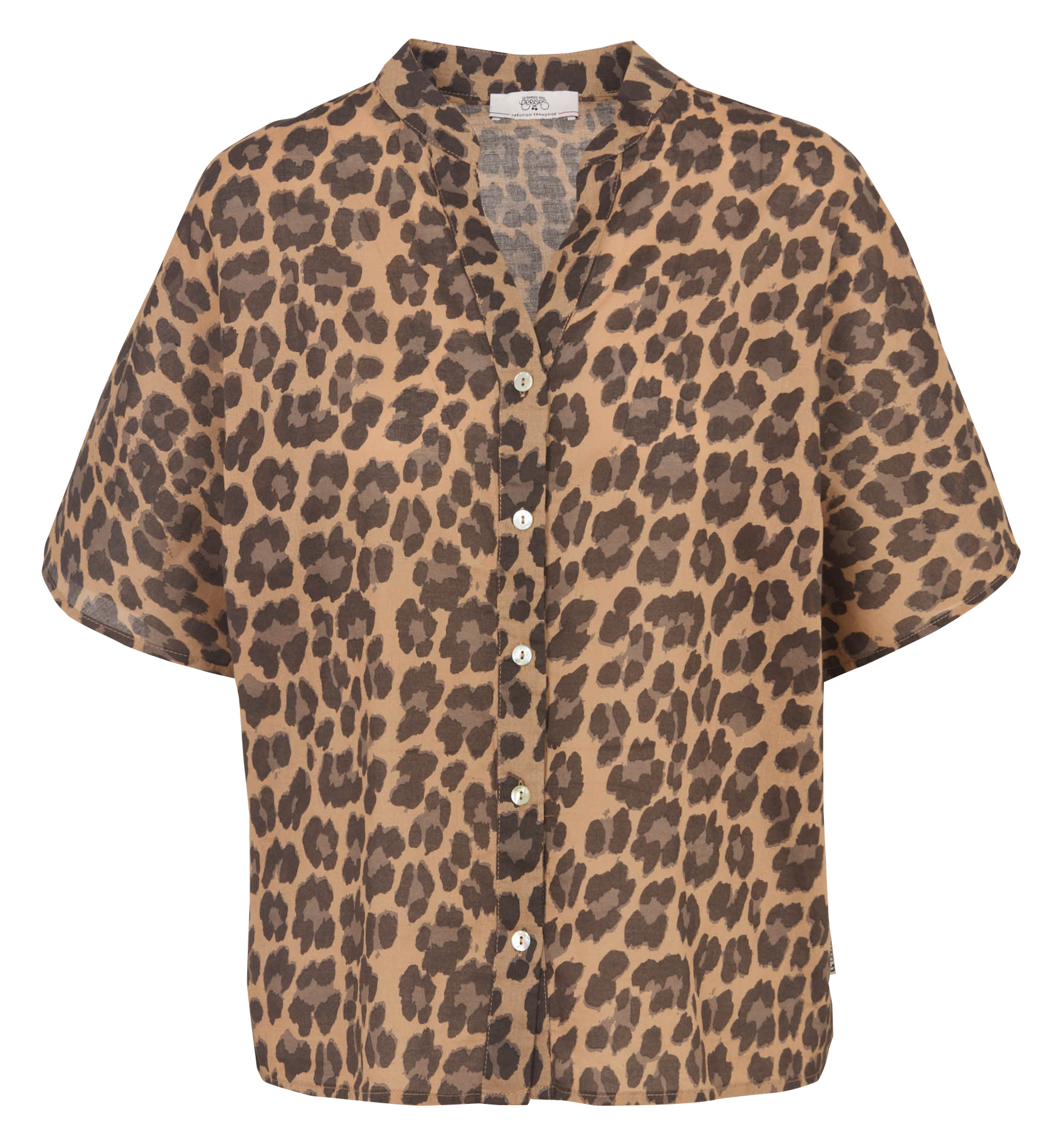 Chemise oversize col tunisien en coton LE TEMPS DES CERISES Marron