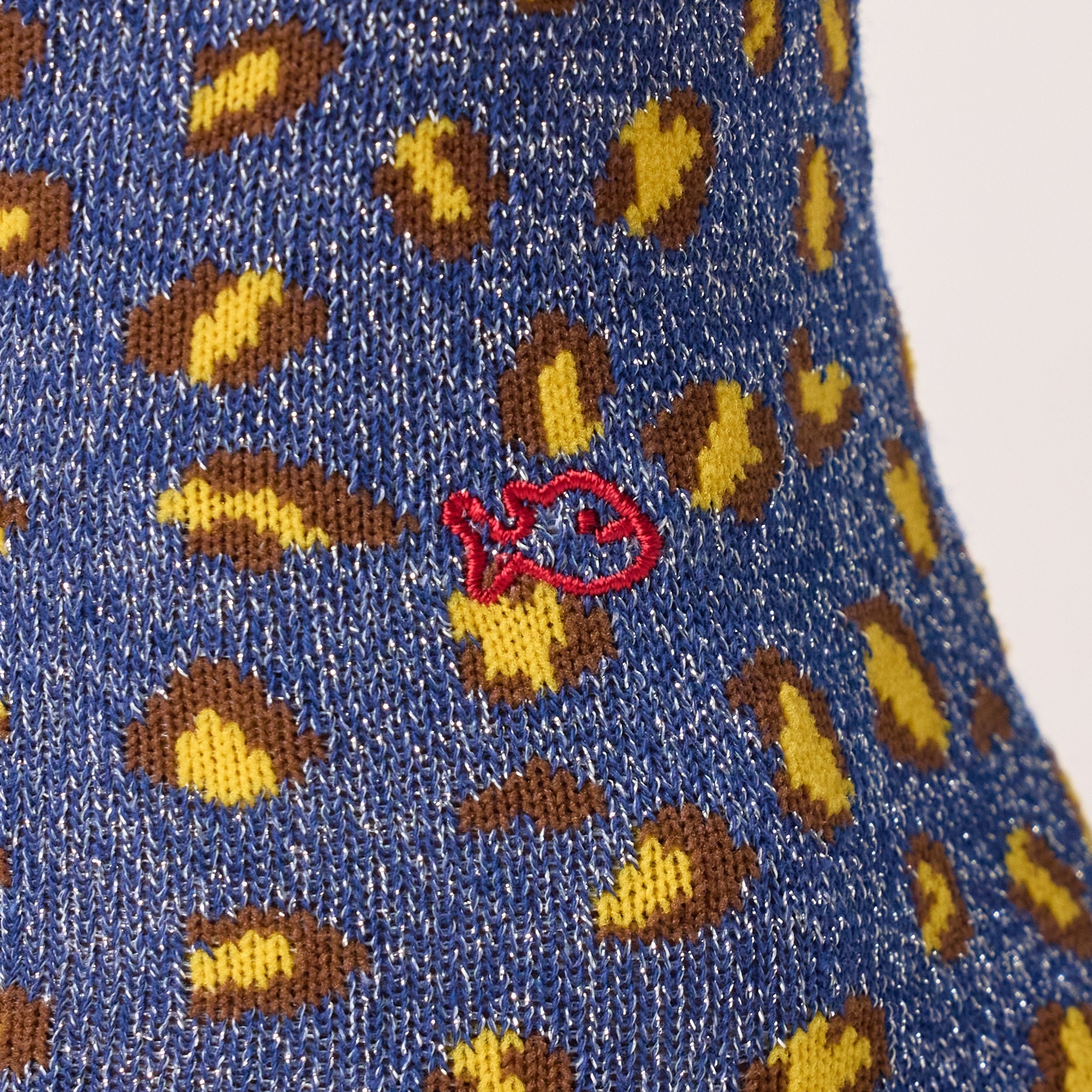 Leopard Combed Cotton Socks Blue