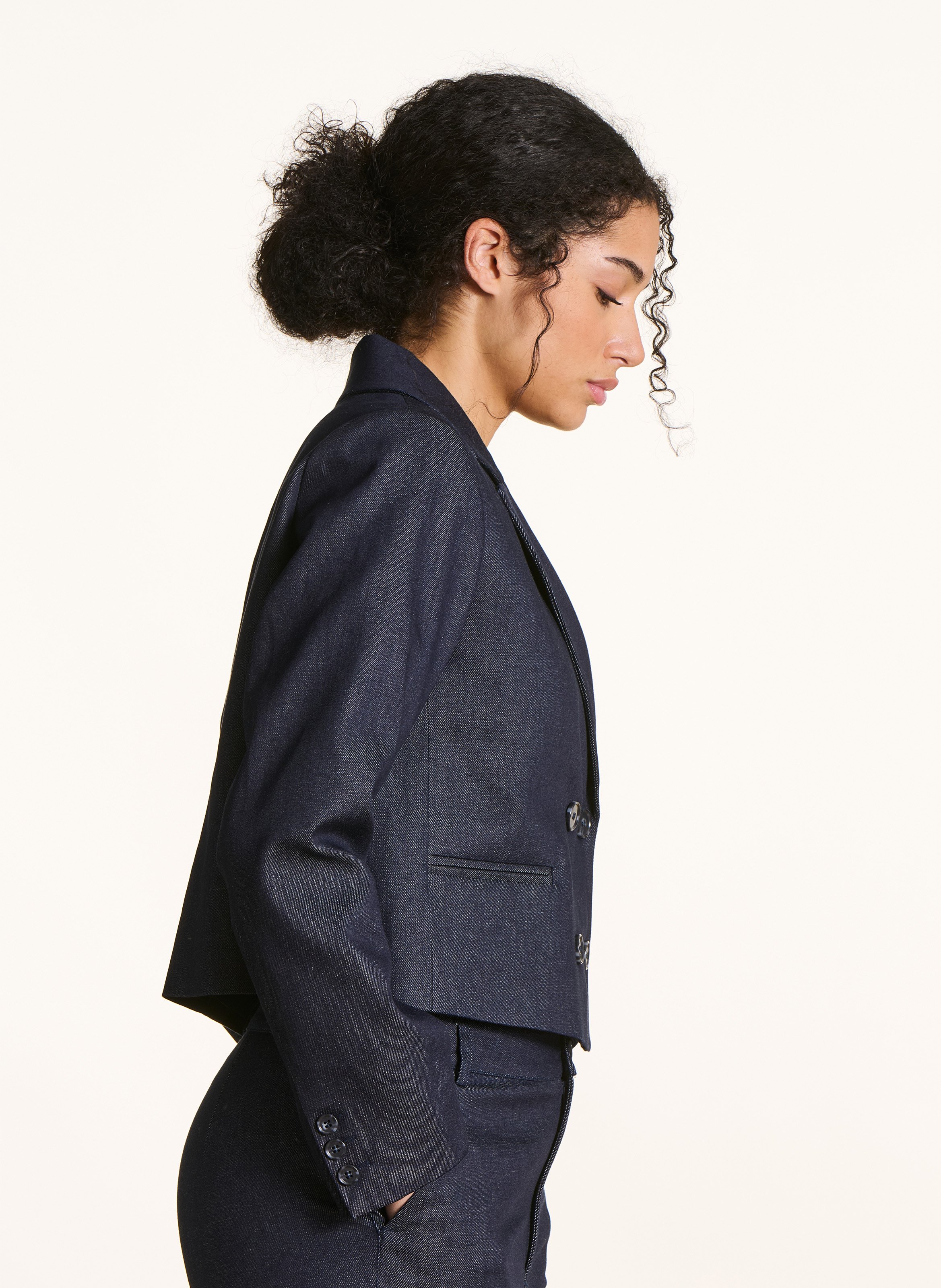 Cotton-blend cropped denim jacket LA FEE MARABOUTEE Blue